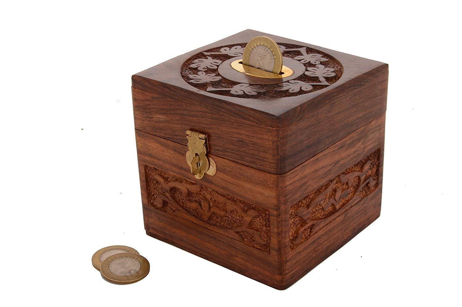 Kesha Spree Wooden Money/Coin/Piggy Bank Cum multiutilty Box for Kids/Adults/House Wife/Grand Parents - 4 Inch
