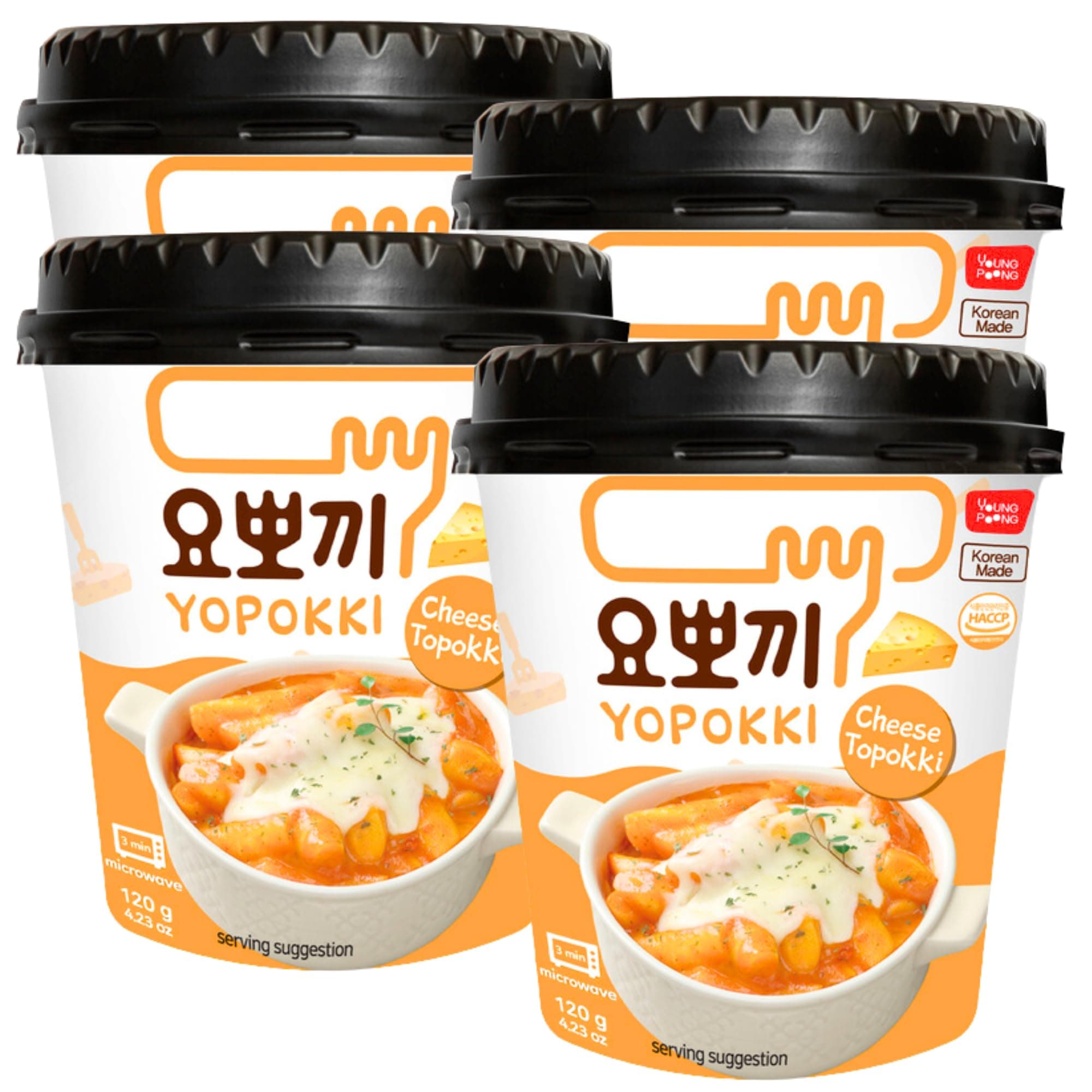 Young Poong Yopokki Cheese Rice Cake Cup Topokki Tteokbokki 120g (Pack of 4) - Instant Korean Snacks Food