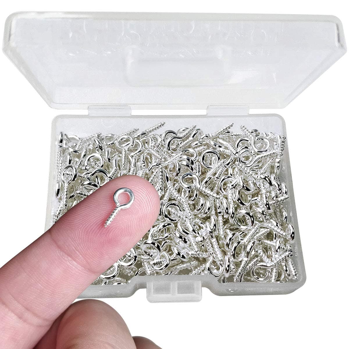 300PCS Mini Screw Eye Pin Pegs, 10 x 5mm Hooks, Self-Tapping Screws for Arts & Crafts, Cork Top Bottles & DIY Jewelry Making (Silver)
