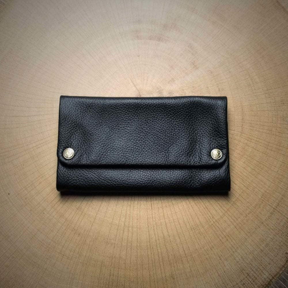 'ORIGINAL KAVATZA tobacco bag"Classic Black Smooth Leather – TP1 Genuine Leather