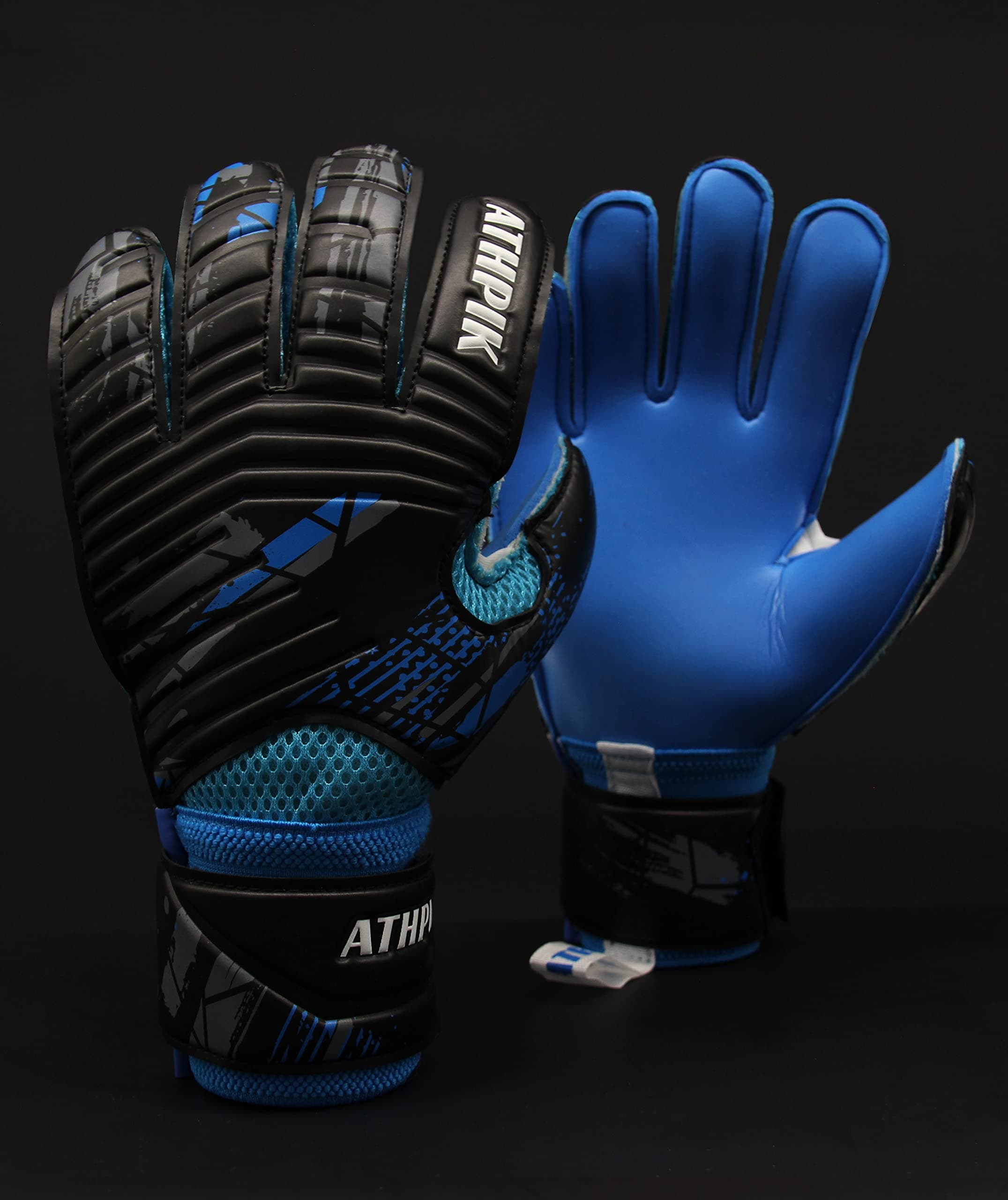 Goalie Goalkeeper Gloves with Pro Fingersaves, Strong Grip for The Toughest Saves, Protection to Prevent Injuries, Fit Match Training, Adult, Youth(Black&Blue,5)