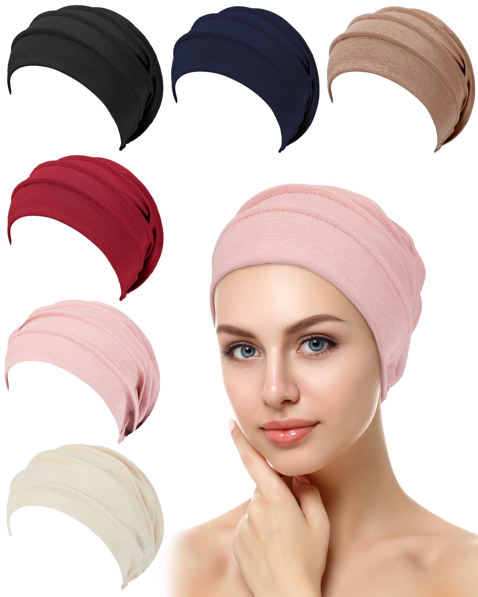 6 Pieces Slouchy Beanies Hats for Women Winter Chemo Headwear Caps Warm Polyester Cancer Turban Hats Stretchy Sleeping