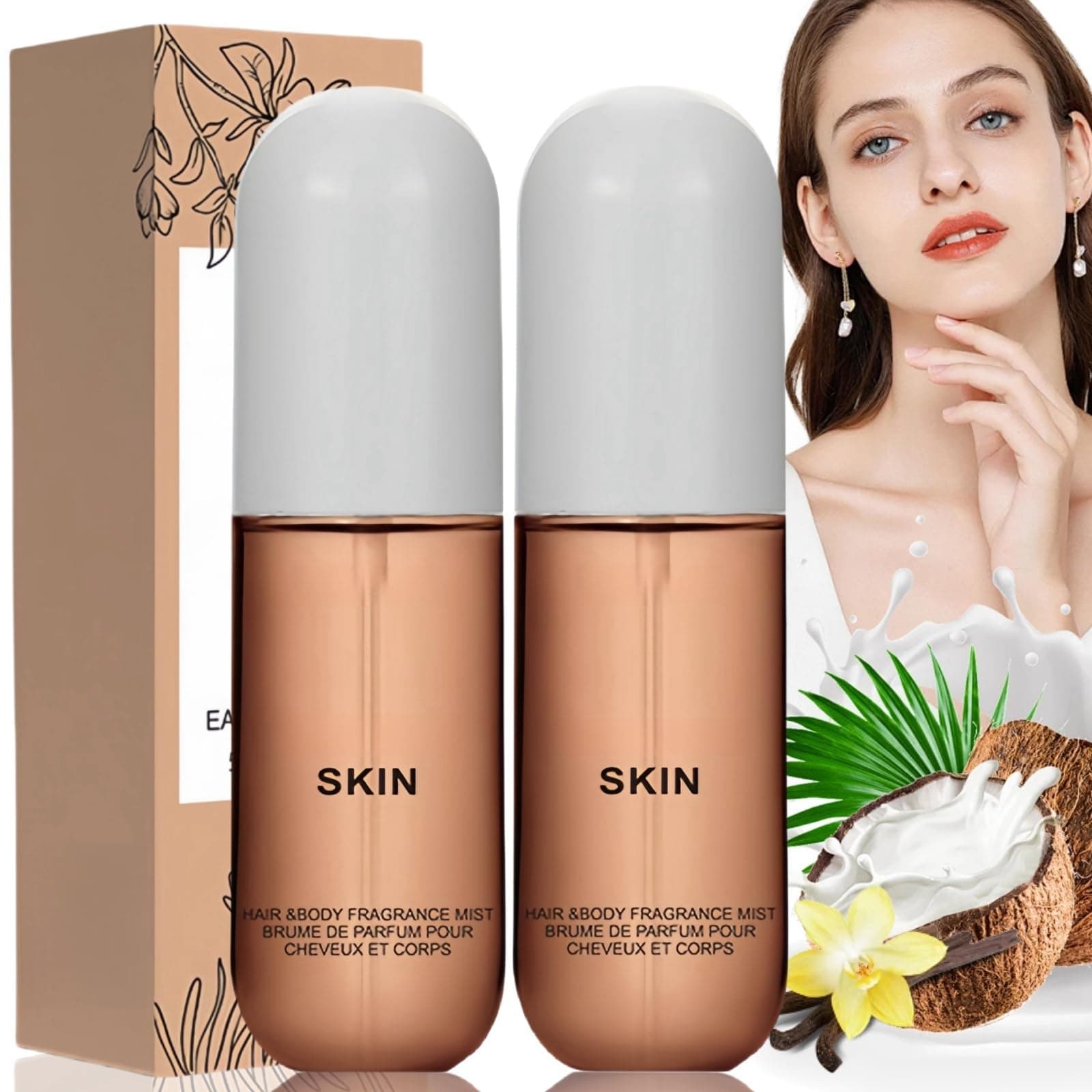 50ml*2 Vanilla Perfume,Body Spray Womens,Vanilla/skin Perfume,Coconut Body Spray,Vanilla Hair & Body Perfume,Long-Lasting Fragrance,Body/Mist for Women,Skin Perfume Body/Mist,Vanilla Fragrance Oil