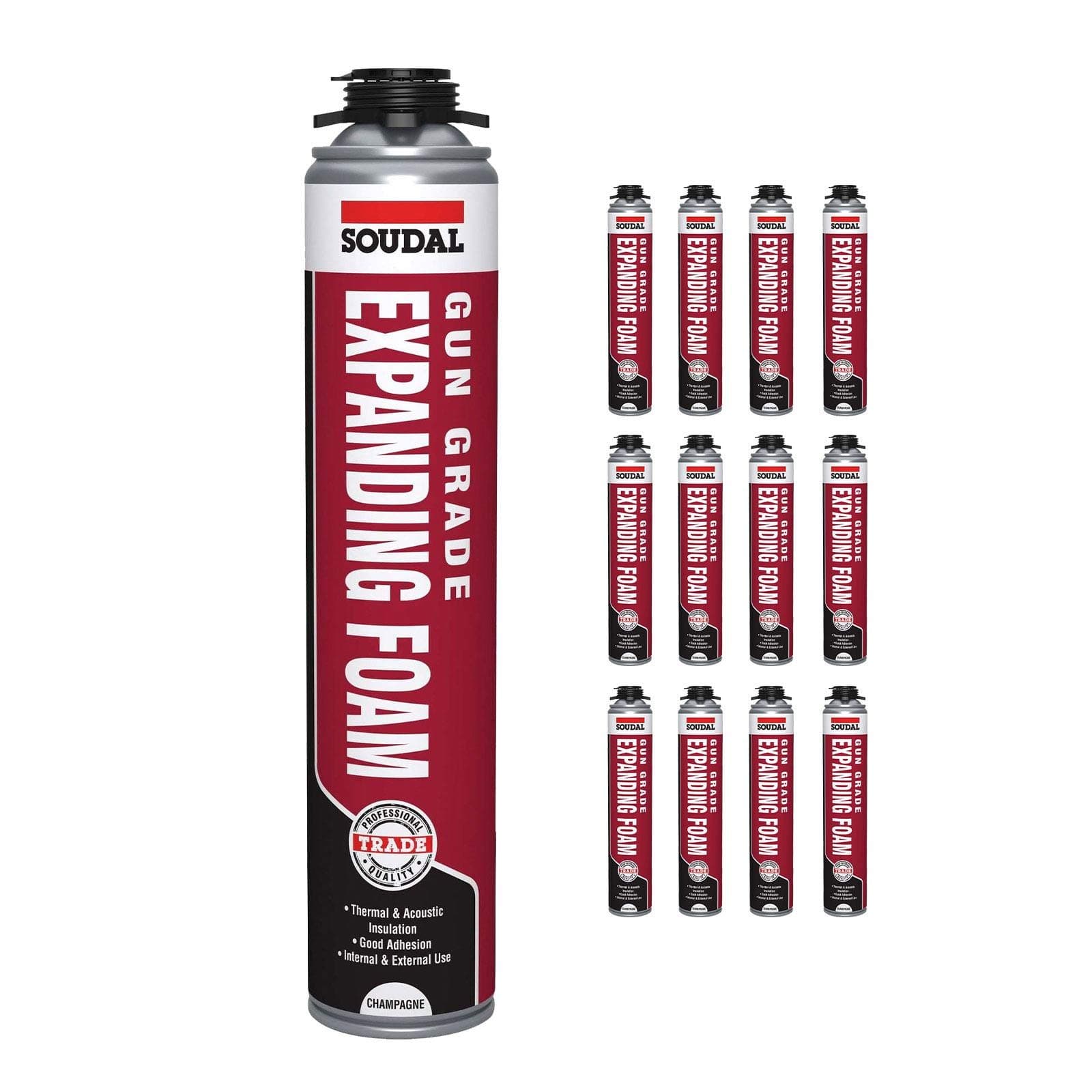 12 x Gap Filler Expanding Foam Soudal Gun Grade 750ml PU Polyurethane Foam Can