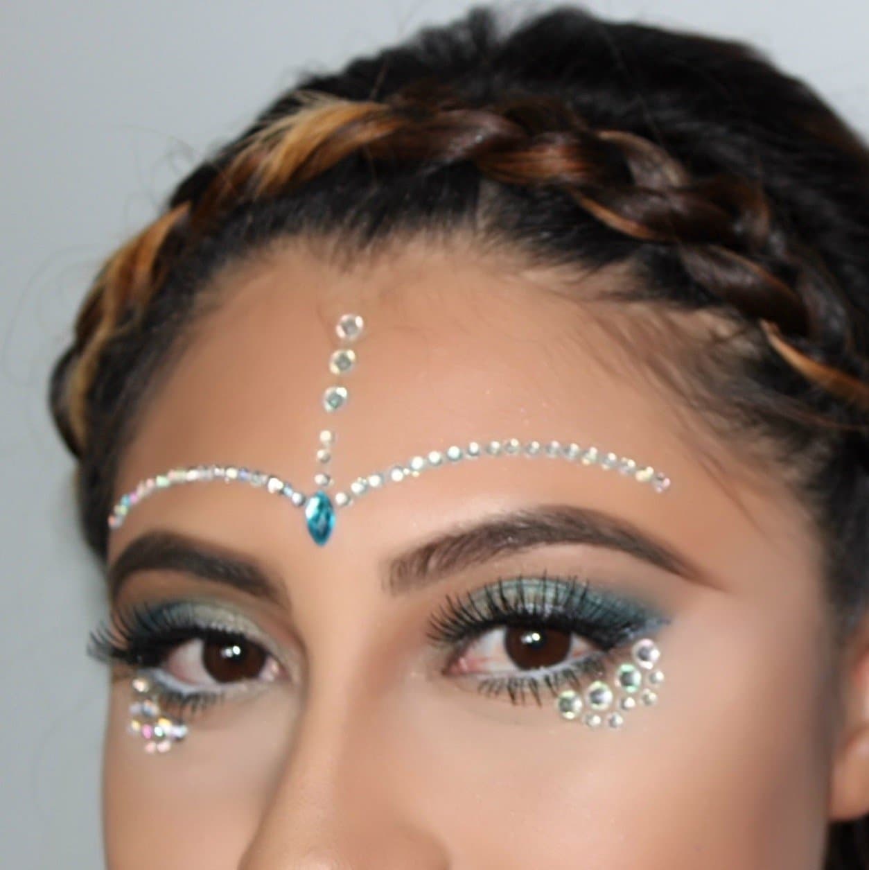 PixieLust Face Jewels Gem Bindi Body Jewelry Stickers Rhinestone Tattoo- Teal Gold