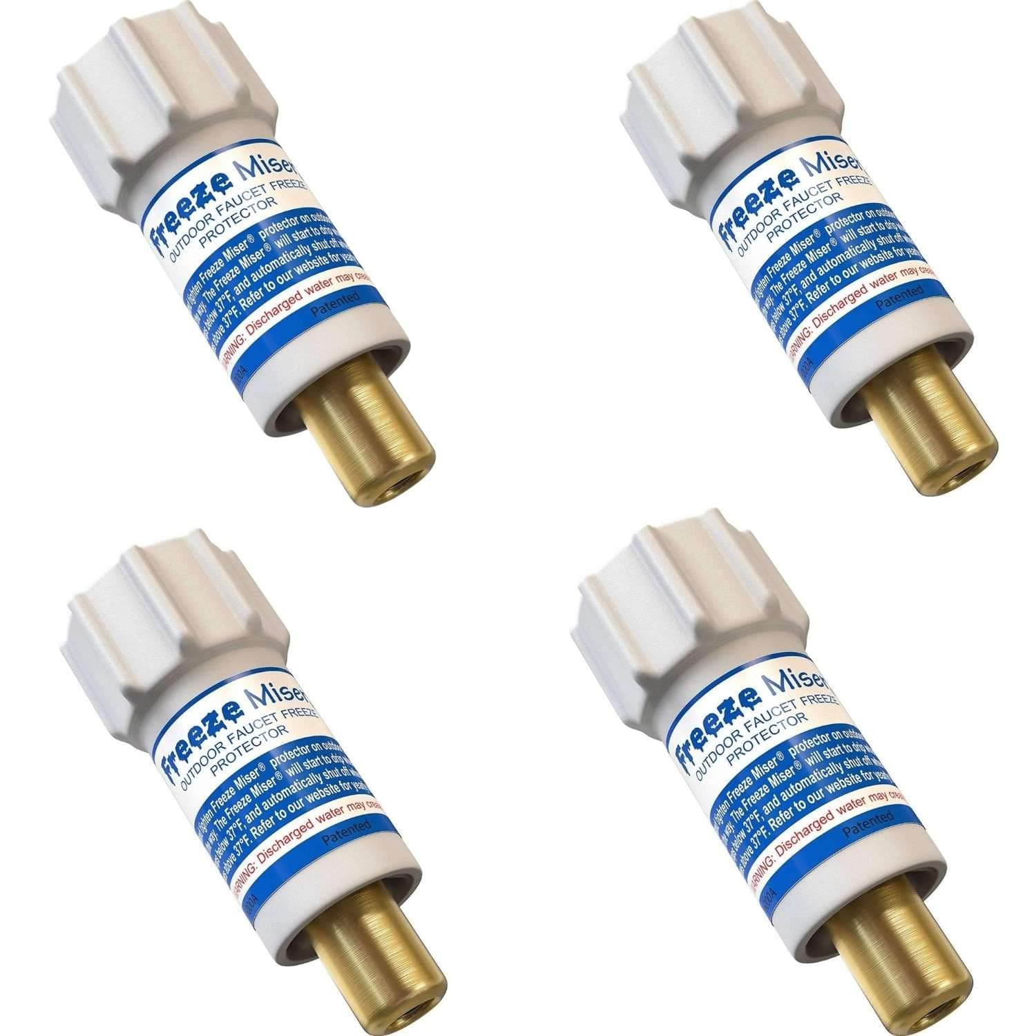 Freeze Miser Outdoor Faucet & Spigot Freeze Protection – Patented Valve Shield, Activates at Water Temperature Below 37°F/3°C – Durable Winter Cover Alternative – Quick Install, Saves Water – 4 Pack