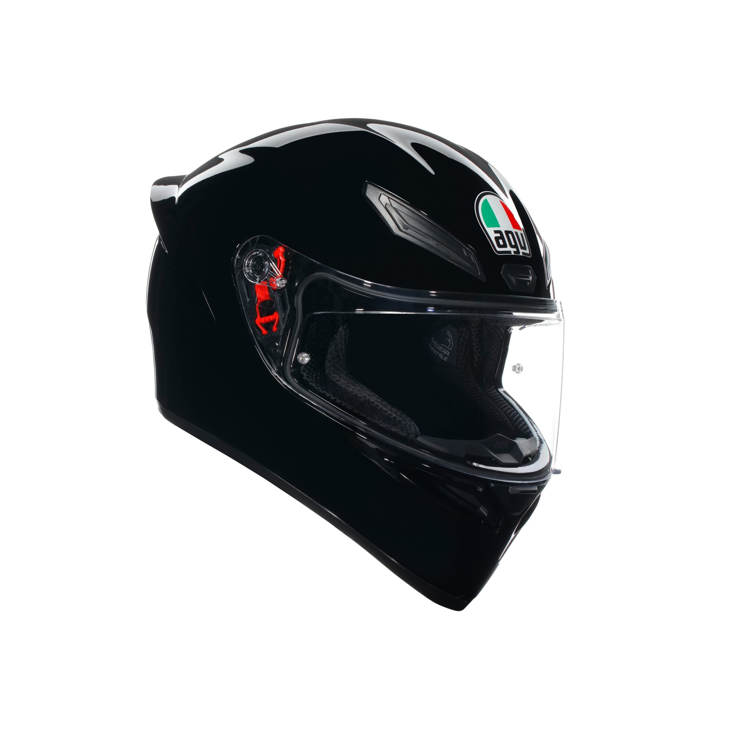 K1 S E2206, Full-face Motorbike Helmet, ECE, for Men, Racing Style with Spoiler, Air Intakes and Scratch Resistant Visor, 190° Field of View, with Intercom Ready, Black, Medium