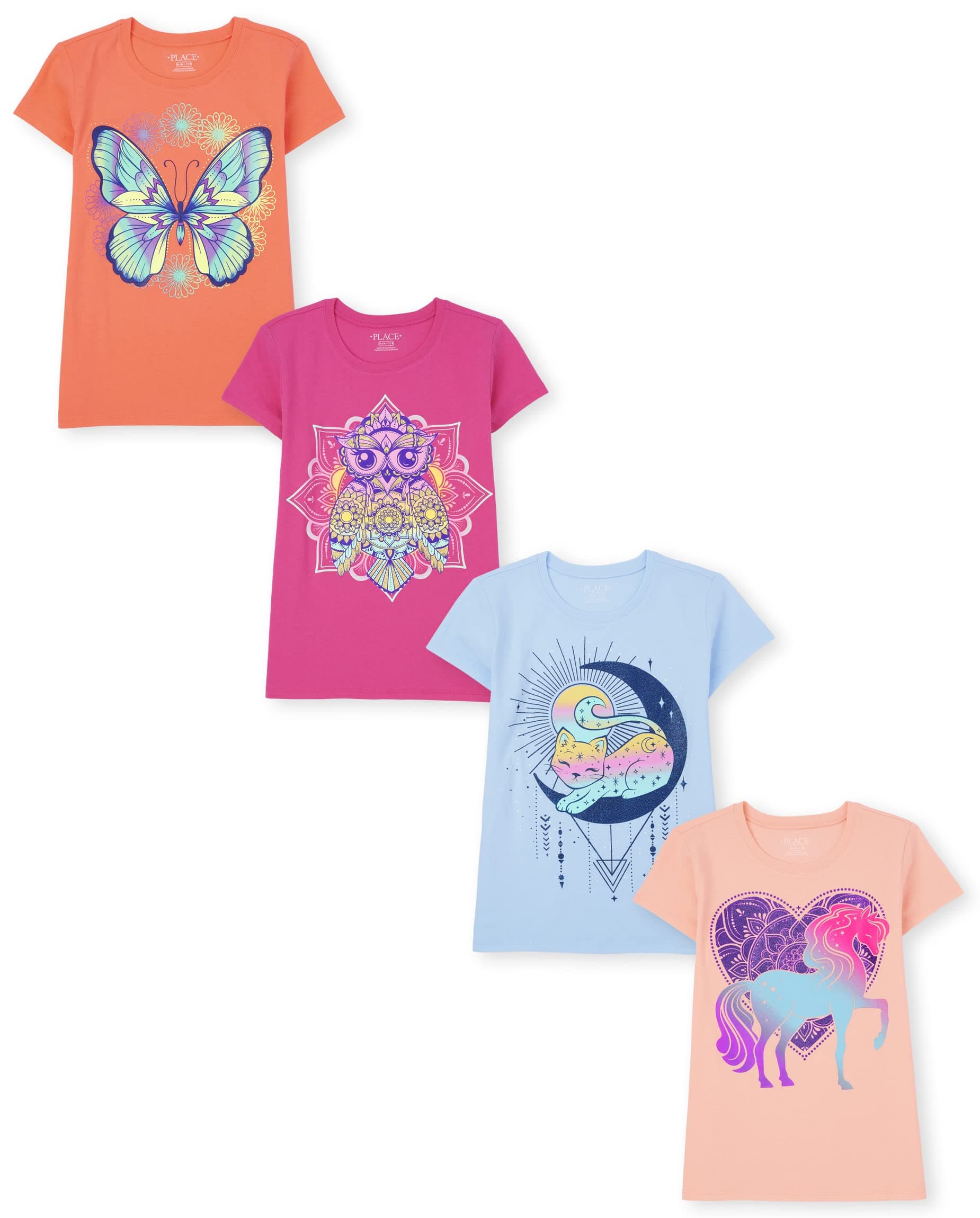 The Children's Place Girls' Trends,Icons Short Sleeve Graphic T-Shirts,4 Pack