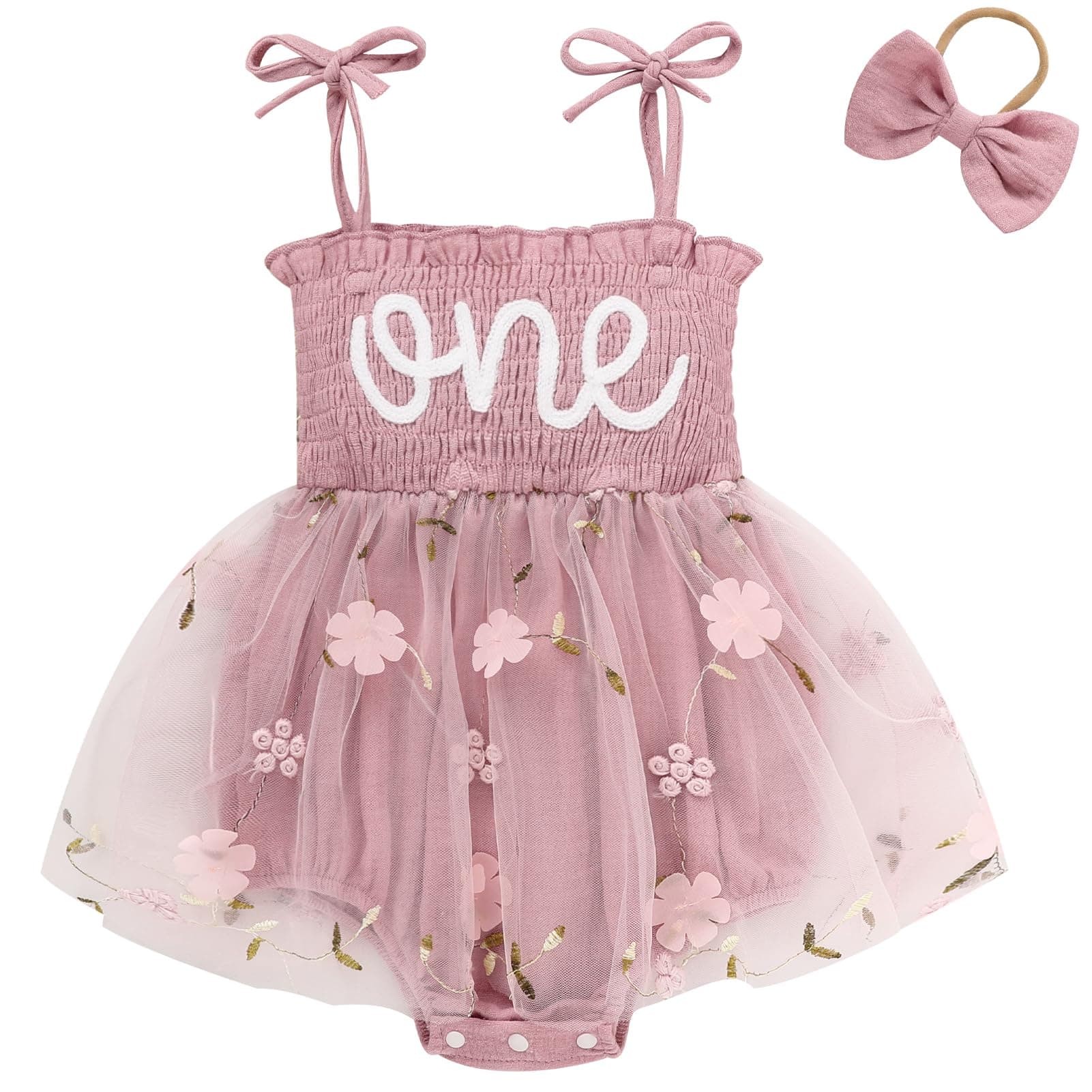 Baby Girl 1st Birthday Clothes One Year Old Tulle Romper Sleeveless Bodysuit Cake Smash Outfits