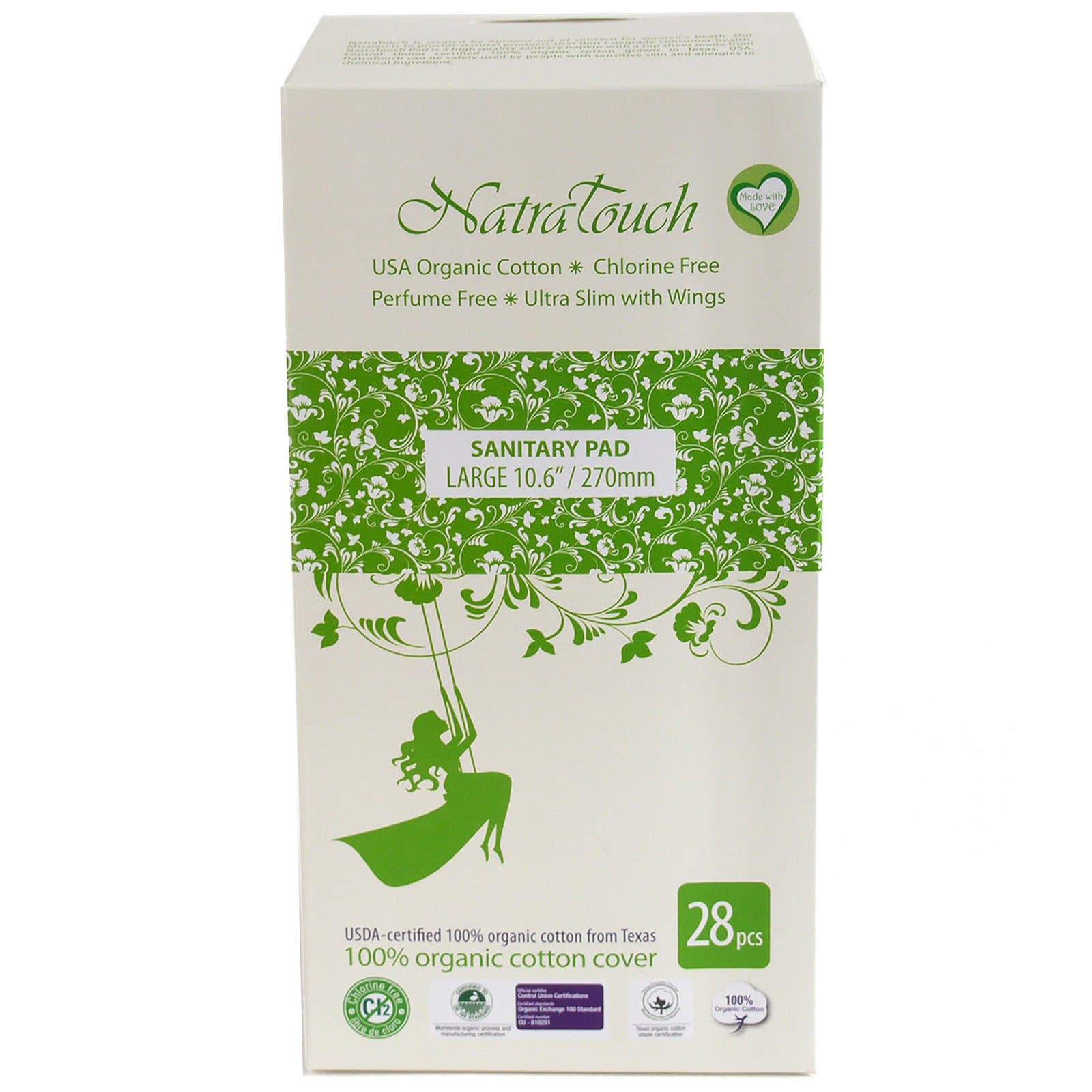 Natratouch Organic Cotton Sanitary Pads Ultra Slim with Wings 28 piece (Large)