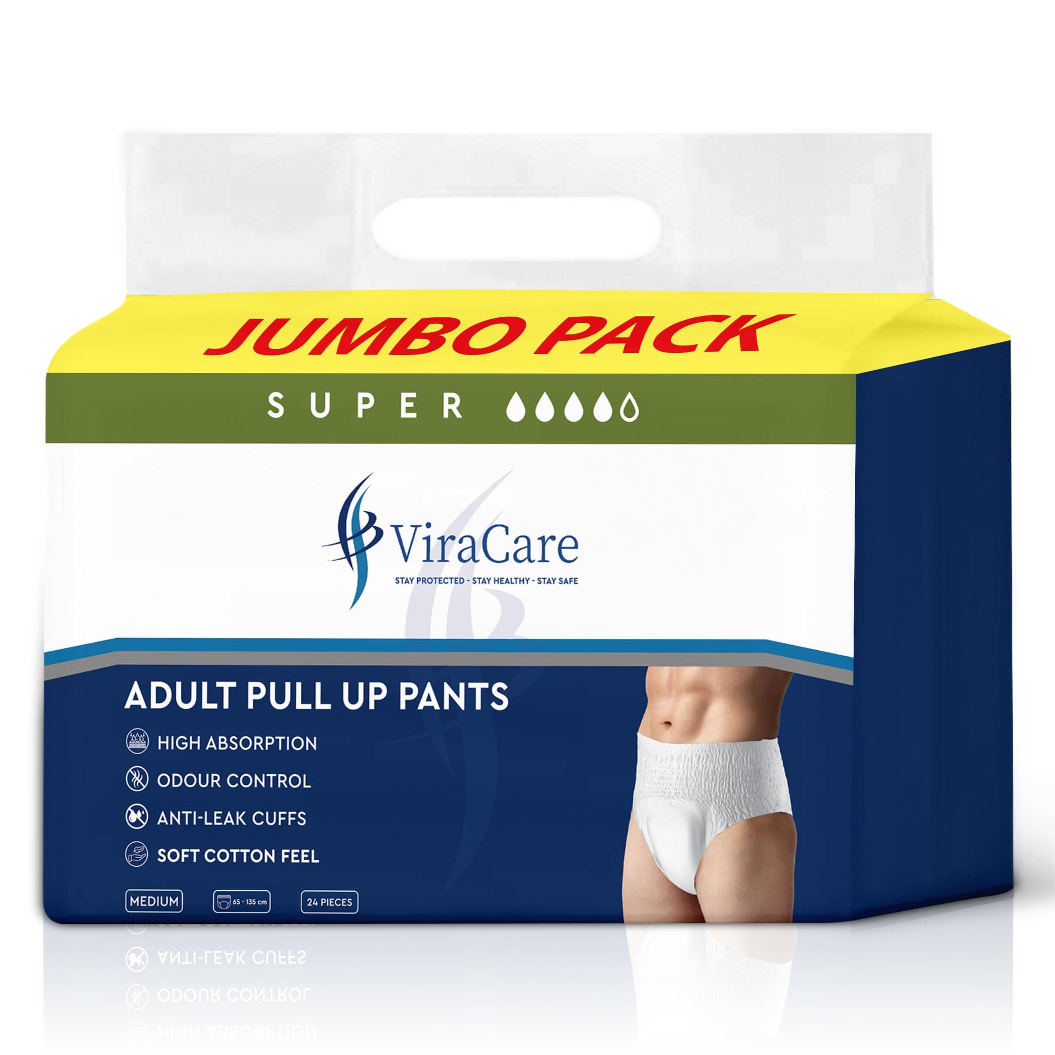 24 x Incontinence Pants Women & Men | Adult Diapers Medium | Adult Pull Up Pants | with Soft-Stretch Waistband | Adult Nappies | Waist Size Medium 65-135 cm |