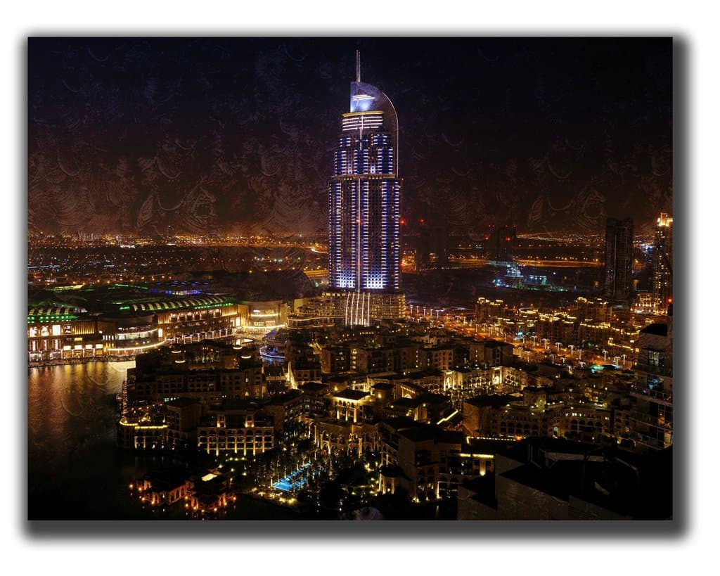 Dingqin Home Decor Print Canvas Poster, city dubai united arab emirates night home hotel water palm trees roads Wall Art Painting On Canvas 31.5x23.6 Inch