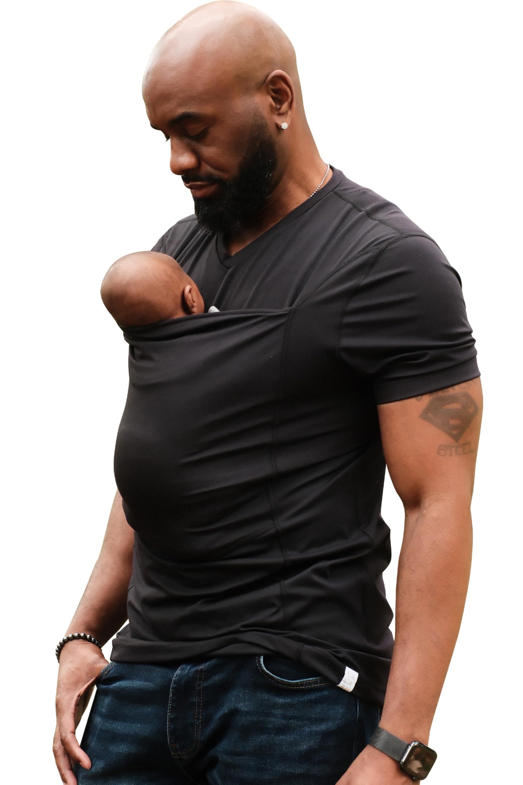 Lalabu The Dad Shirt | Hands-Free Baby Carrier for Dad with Kangaroo Pouch | Engineered for Bonding, Safety, & Comfort for Newborns Up to 15 Lbs. | CPSC Compliant - Black - Medium