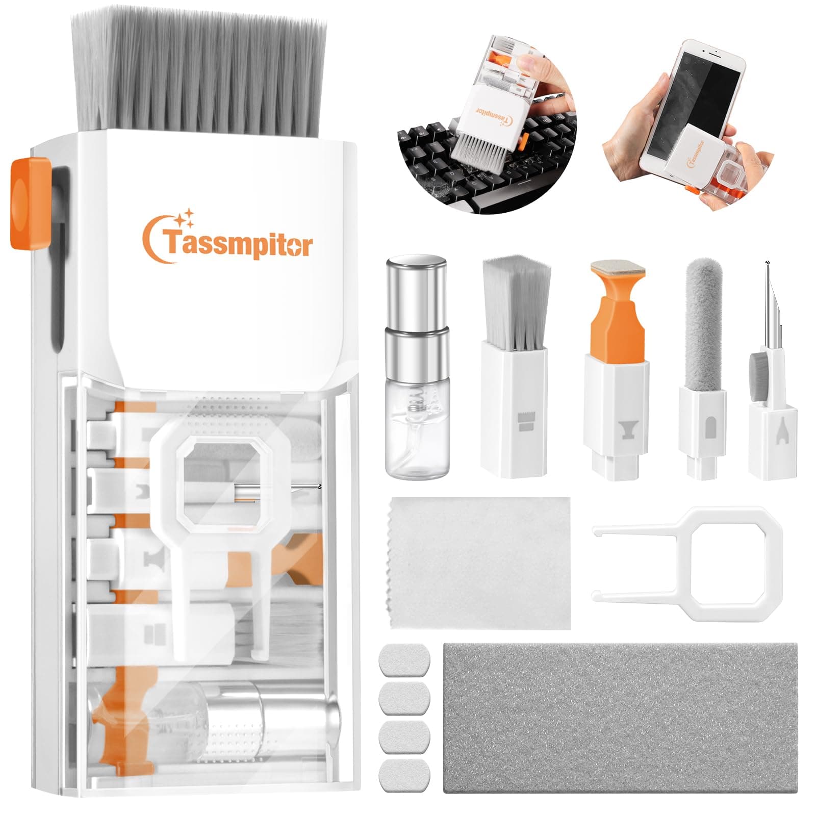 Tassmpitor Laptop Cleaning Kit Keyboard Cleaner, Electronics Cleaning Tool for MacBook iPad Phone iPhone Pro, Brush Tool for Tablet, Computer, PC, TV Camera Lens, Bright White, GW-004