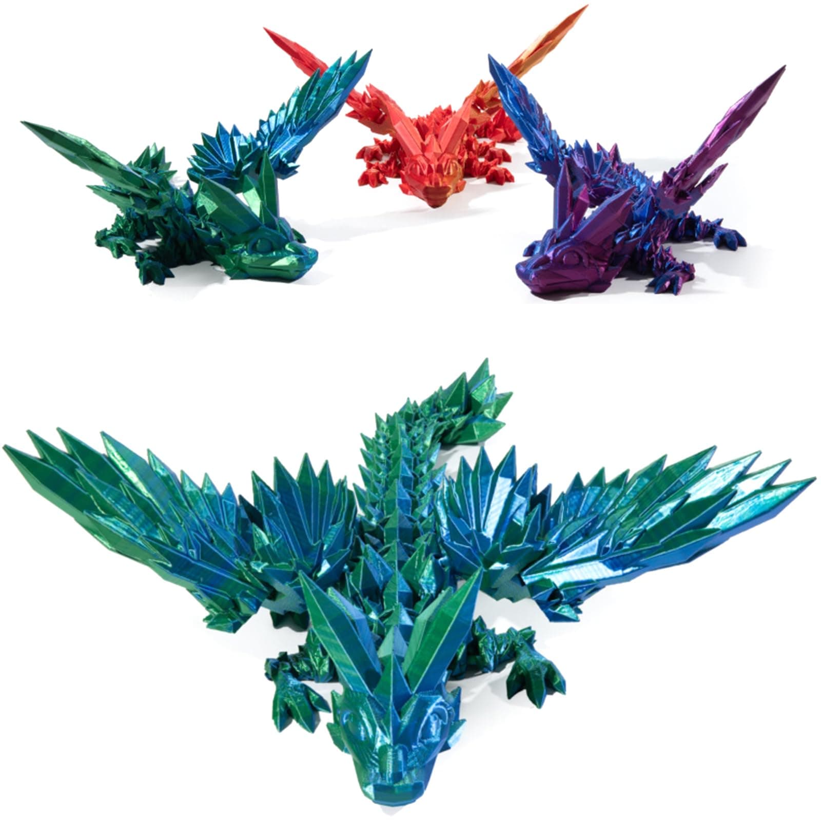 TIRADORES 3D Printed Dragon with Wings, Articulated Crystal Wing Dragon, Flexible CrystalWing Dragon, Home/School/Office Décor Collectables, Dragon Fidget Toy Gift for Dragon Lovers
