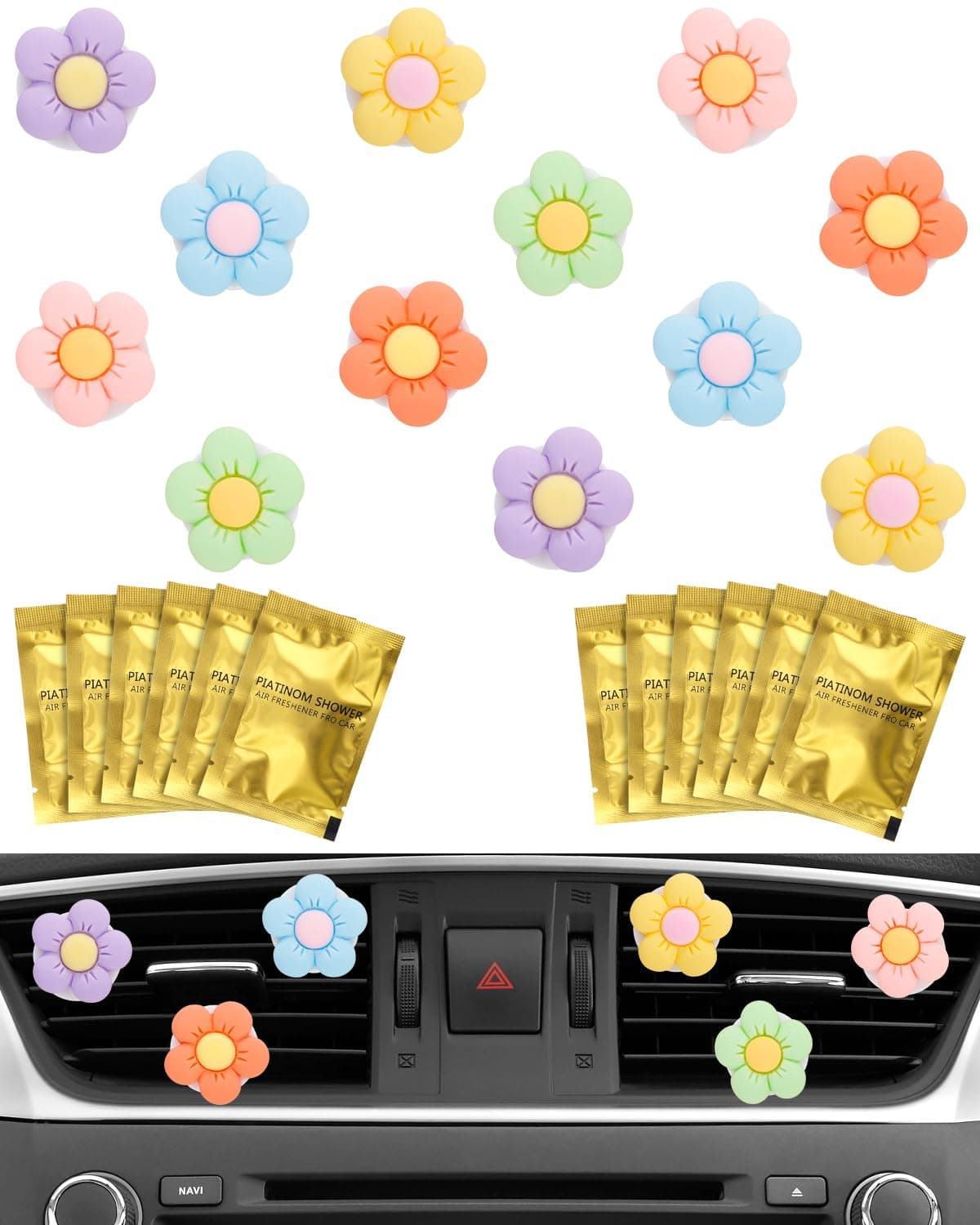 12PC PGRODE Car Air Vent Clips with Fragrance Pads, Cute Car Air Fresheners Clip Car Inter Decor Accessories for Women and Girls, Car Decorations Interior Aesthetic (Flowers)