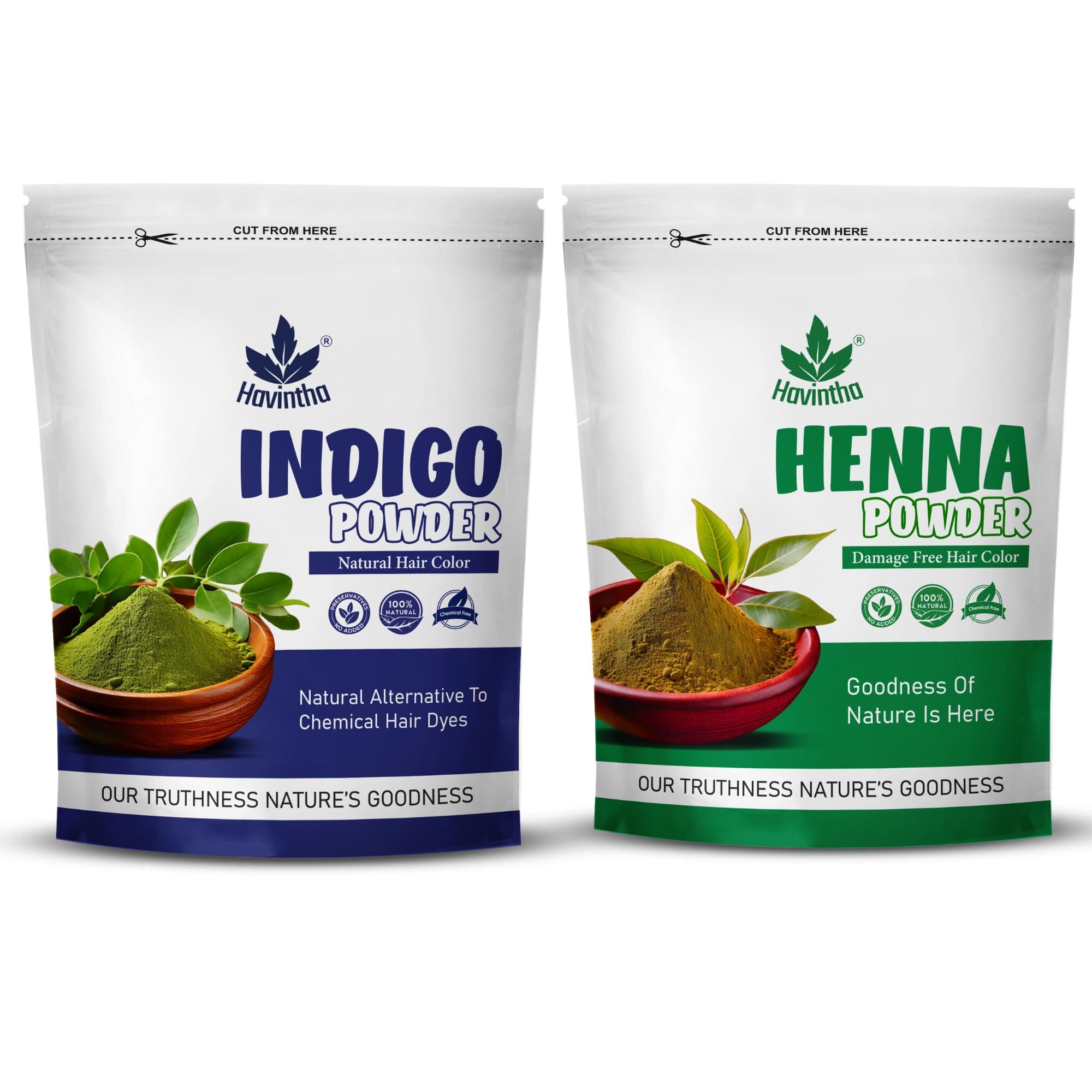Havintha Indigo & Henna Powder (Indigofera Tinctoria) For Hair | Herbal & Natural Hair Colorant Black/Brown Hair & Beard Dye/Color | Shiny, Smoothning, Hair Growth, Conditioning, Damaged Hair - 200gm