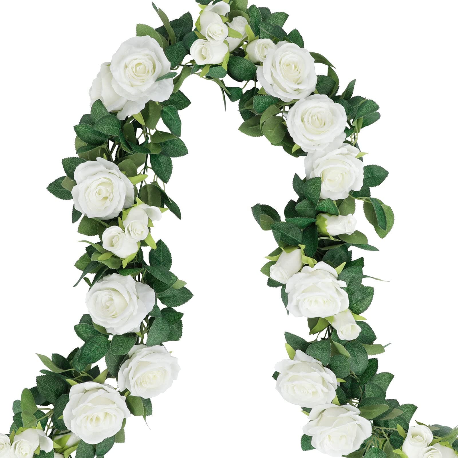 COCOBOO26.2ft 4pcs White Rose Garland, Artificial Flower Vines, Fake Silk White Rose, Hanging Floral Garland for Wedding Arch Ceremony Home Garden Outdoor Wall Decorations