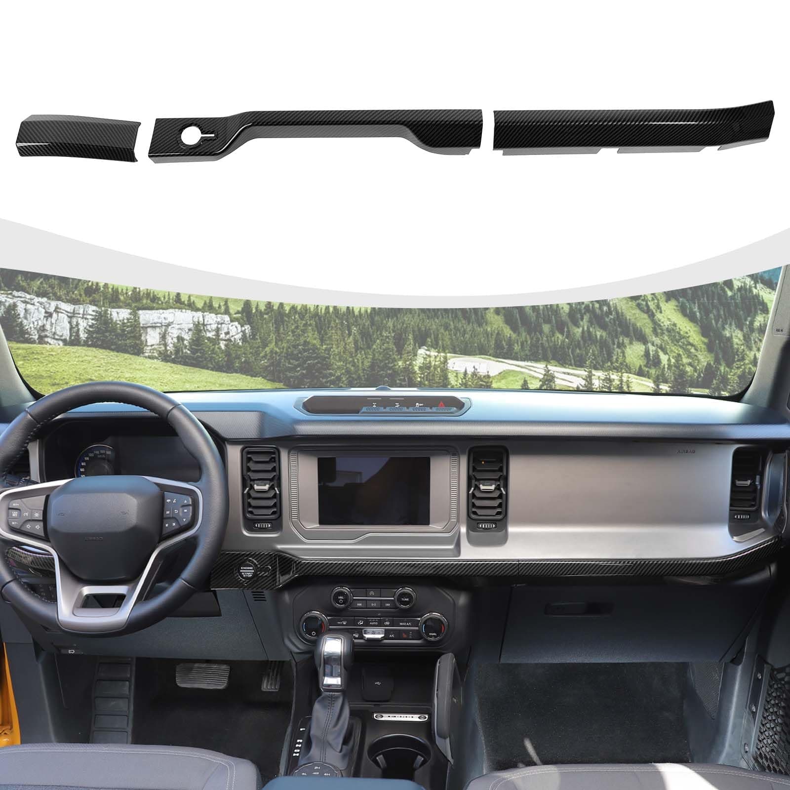 for Bronco Dash Panel Cover, Center Console Dashboard Trim Compatible with 2021-2025 Ford Bronco Carbon Fiber Interior Accessories