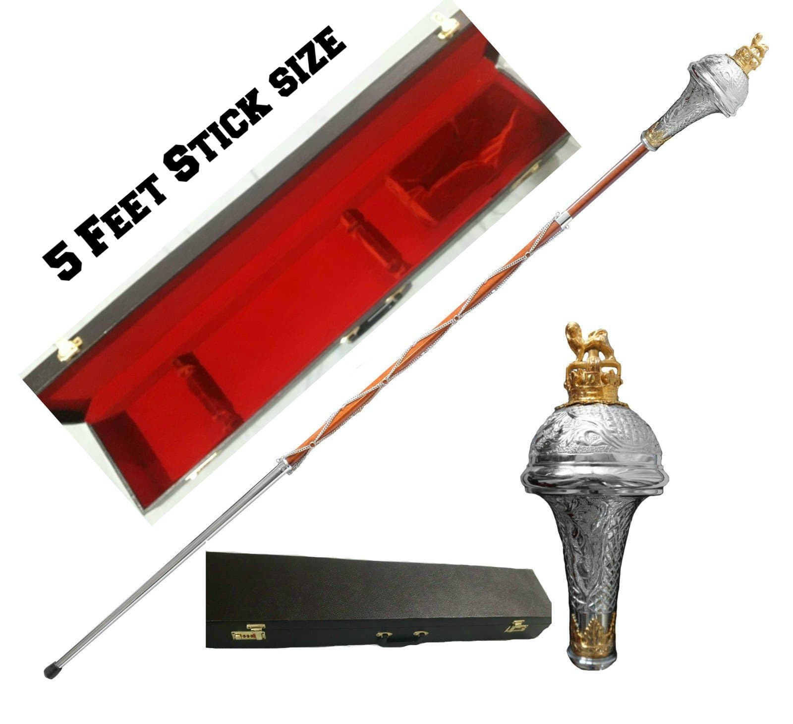 Drum Major Mace Stick Lion & Crown Head Brass head with gold plated Lion