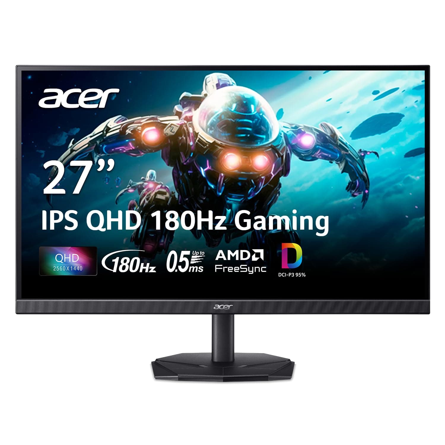 acer Nitro 27 Inch WQHD 2560 x 1440 IPS Gaming Monitor | AMD FreeSync | Up to 180Hz Refresh | Up to 0.5ms | DCI-P3 95% | HDR 10 Support | One Display Port 1.2 & Two HDMI 2.0 | KG271U N3bmiipx