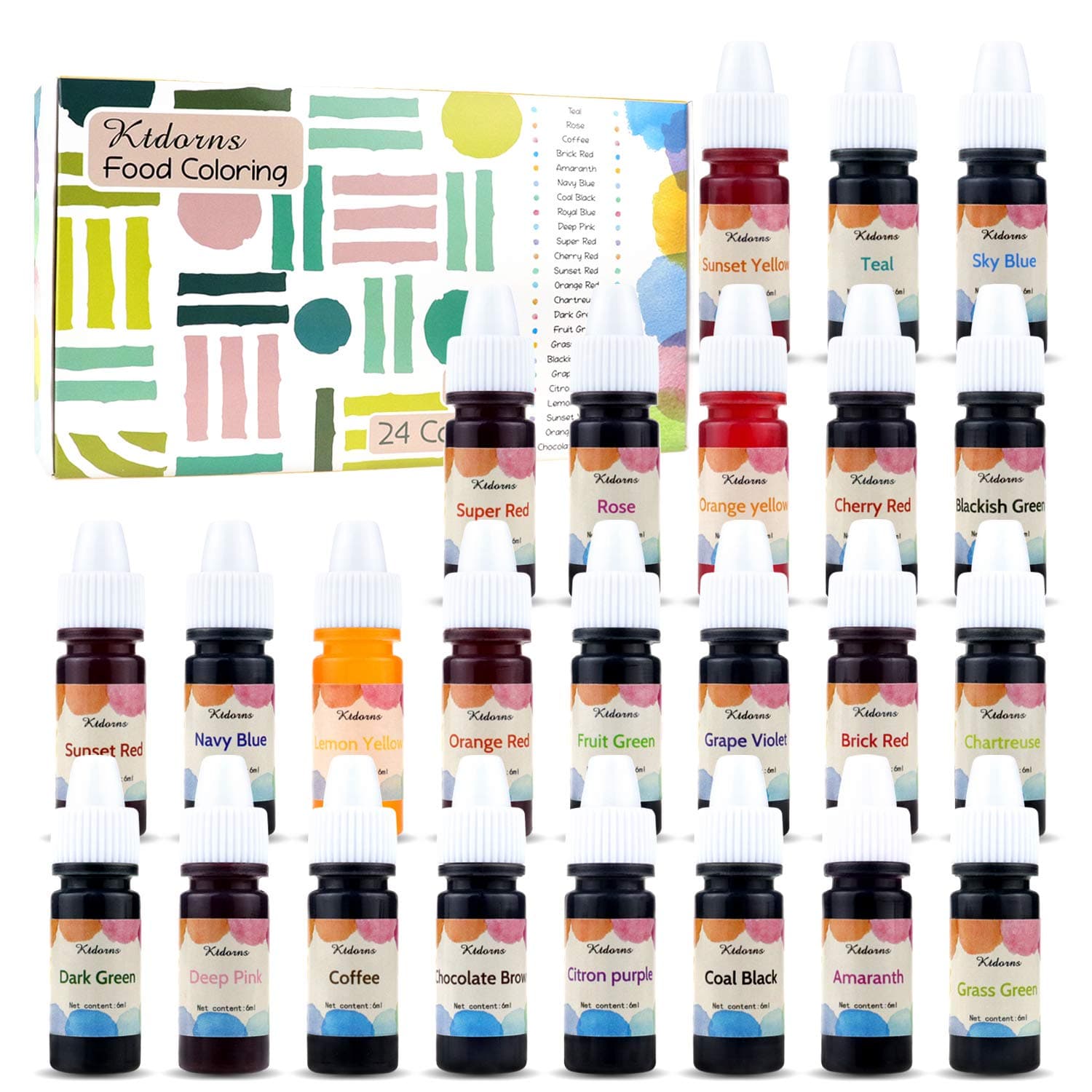 Food Coloring-24 Color Variety Kit-cake food coloring liquid Variety Kit for Food color Baking, Decorating,Fondant and Cooking, Slime Making Supplies Kit - .25 fl. oz. Bottles