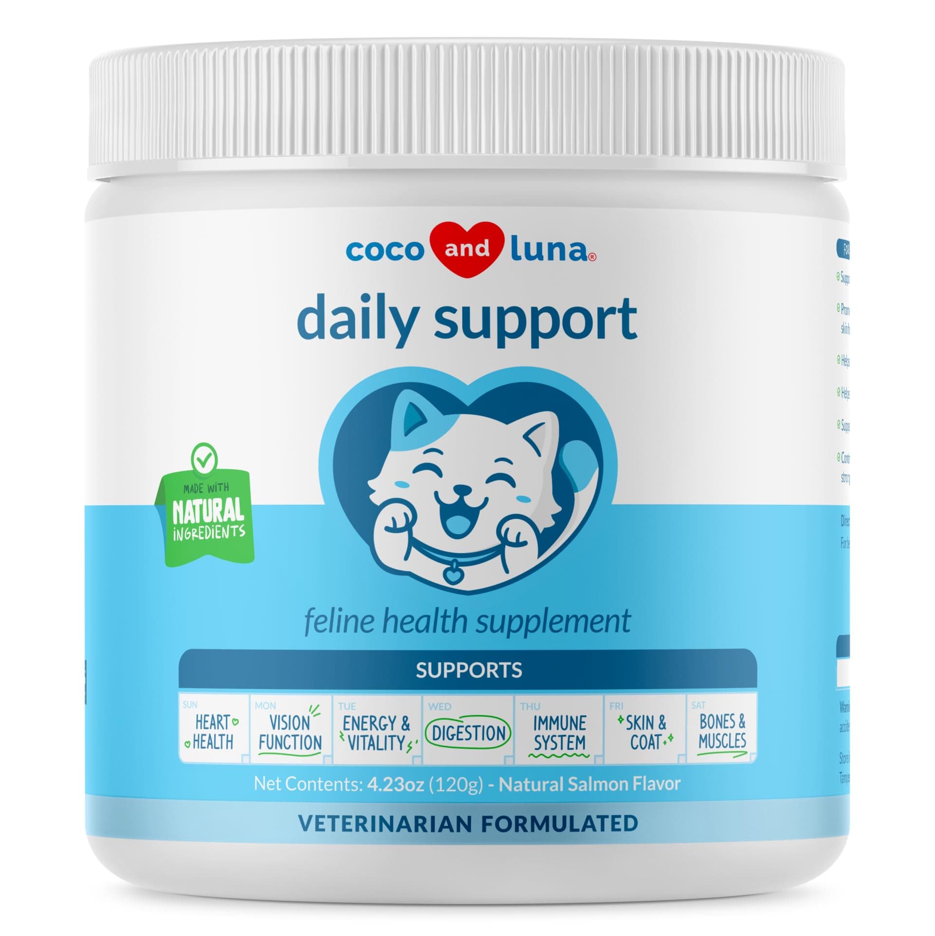 - Daily Support Multivitamin for Cats - 4oz Powder - L-Lysine, Taurine, and Spirulina for Immune Support and Eye Health - Fish Oil & Vitamins for Skin and Heart Health. (for Cats)