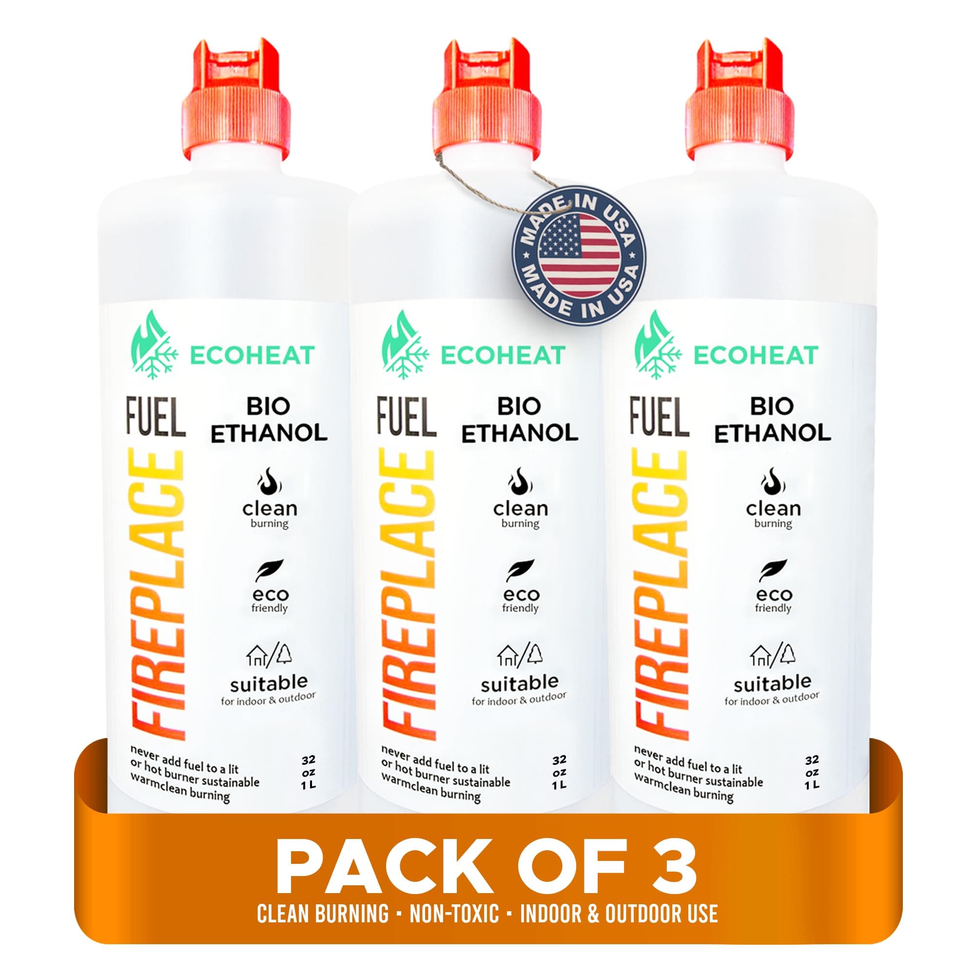 Volu Sol Fireplace Fuel, Ventless, Bio-Ethanol, Clean Burning/Eco-Friendly (1000mL /32 oz.) (Pack of 3)