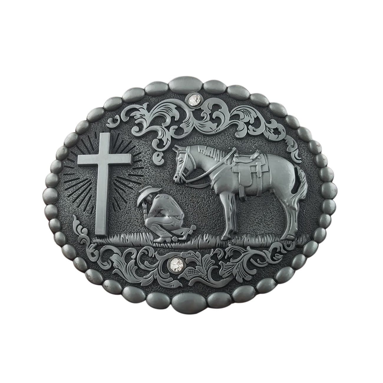 YOQUCOLQUKE Celtic Cross Horseman Horse Rhinestone American Western Oval Rhinestone Belt Buckle