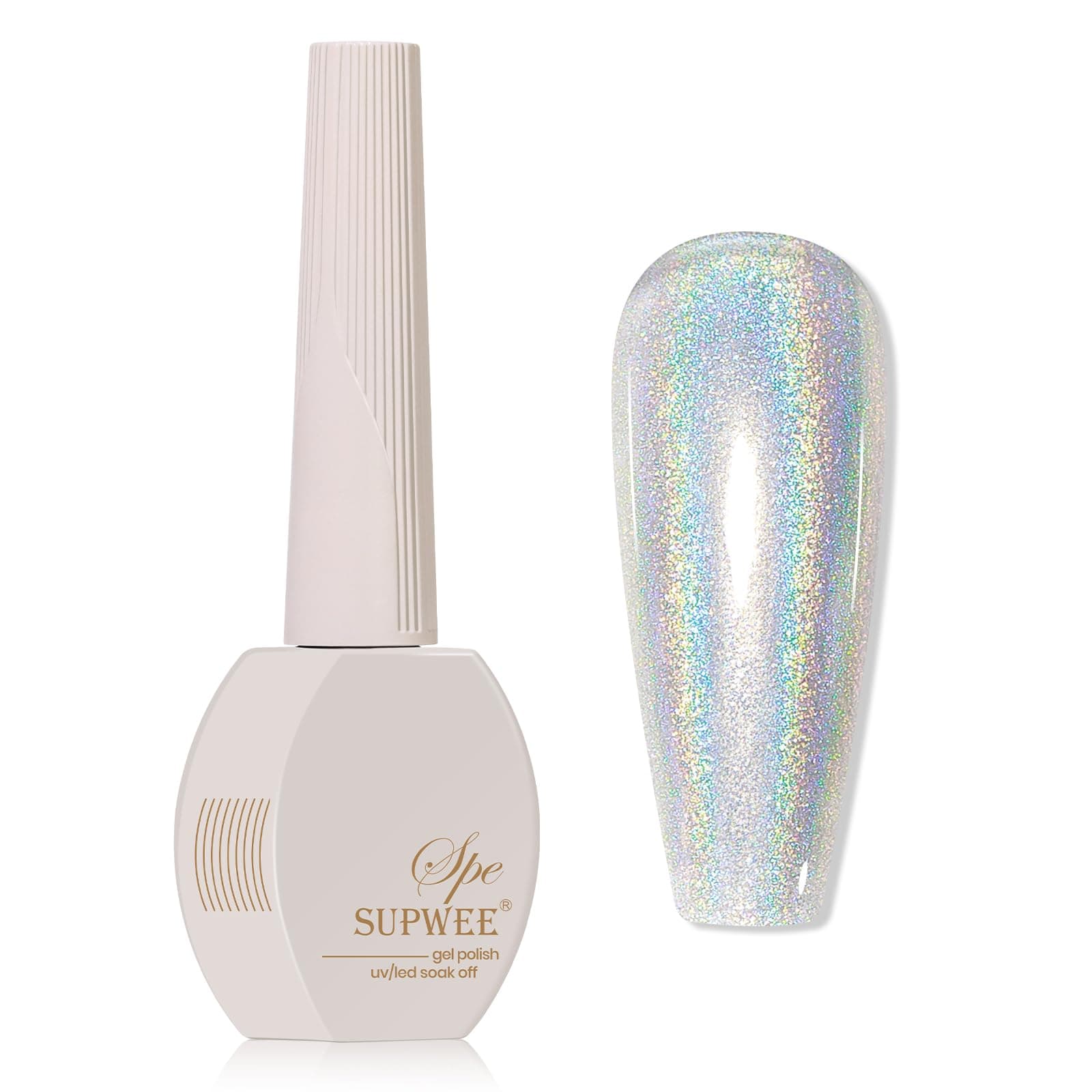 Holographic Nail Polish Gel -15ml Silver Glitter Gel Nail Polish Sparkle Mermaid Unicorn Effect High Glossy Shine UV Gel Nail DIY for Home Manicure