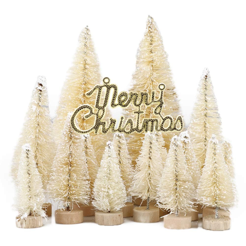 PannowMiniature Christmas Tree, 34 PCS Artificial Snow Frost Trees Pine Trees Sisal Trees Tabletop Trees for Christmas Party Decoration
