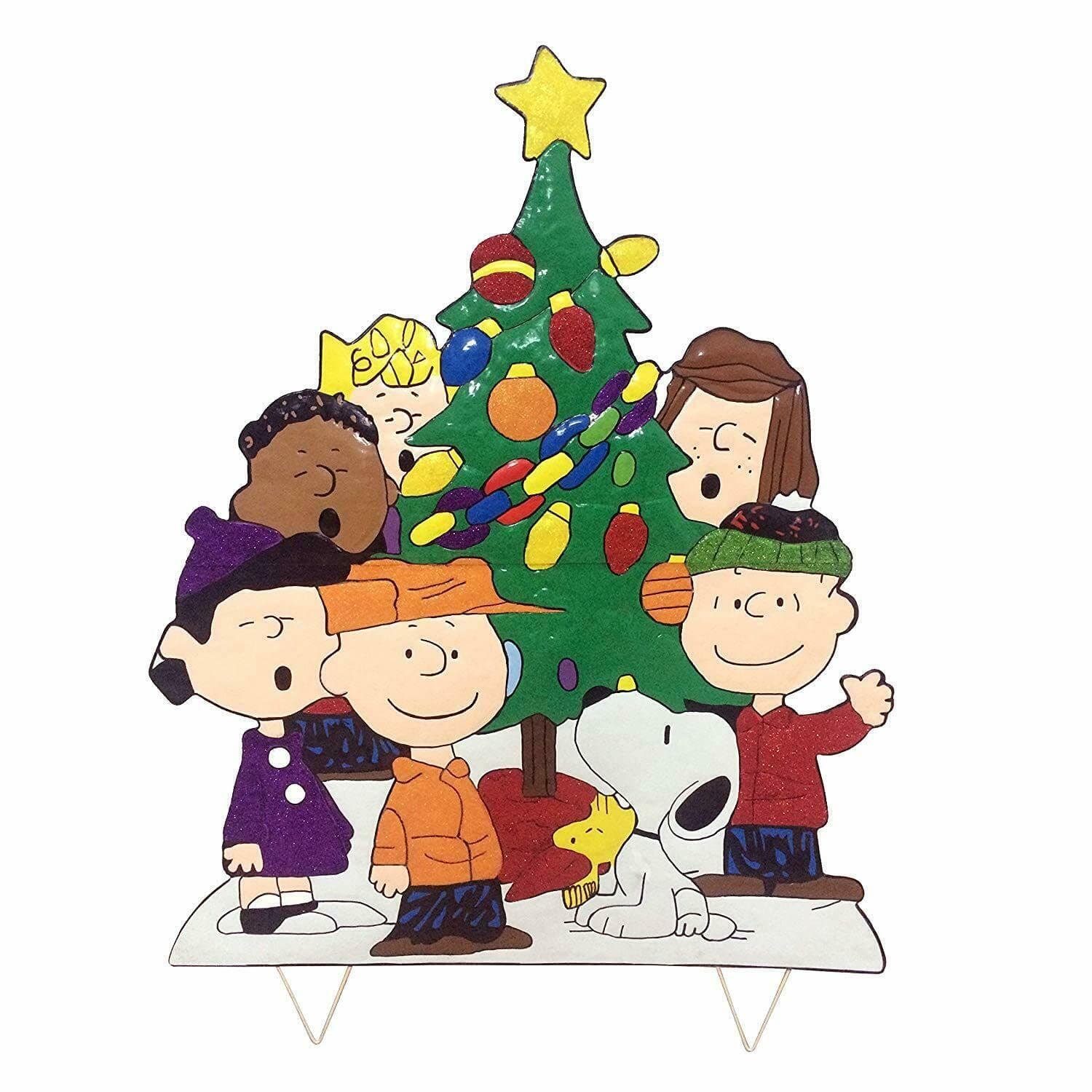 TisYourSeason Peanuts Gang Around The Tree Christmas Yard Art Outdoor Christmas Decor Hammered Metal (32" Peanuts Gang Around The Tree)
