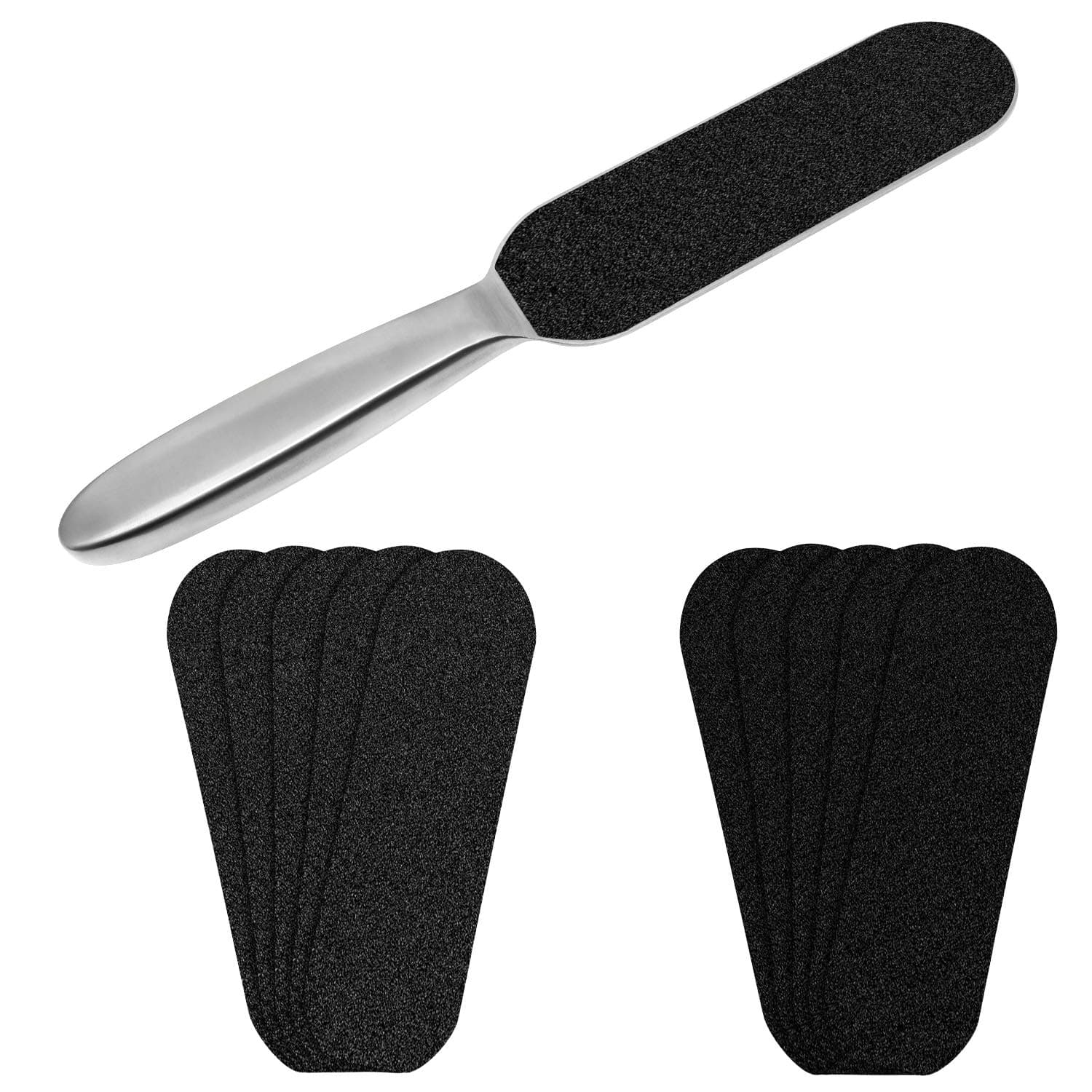 Pedicure Foot File and Professional Callus Remover Stainless Steel Foot Rasp File for Hard Skin with 10 Pieces Double-Sided Replacement Pads for Bath Pedicure Salon