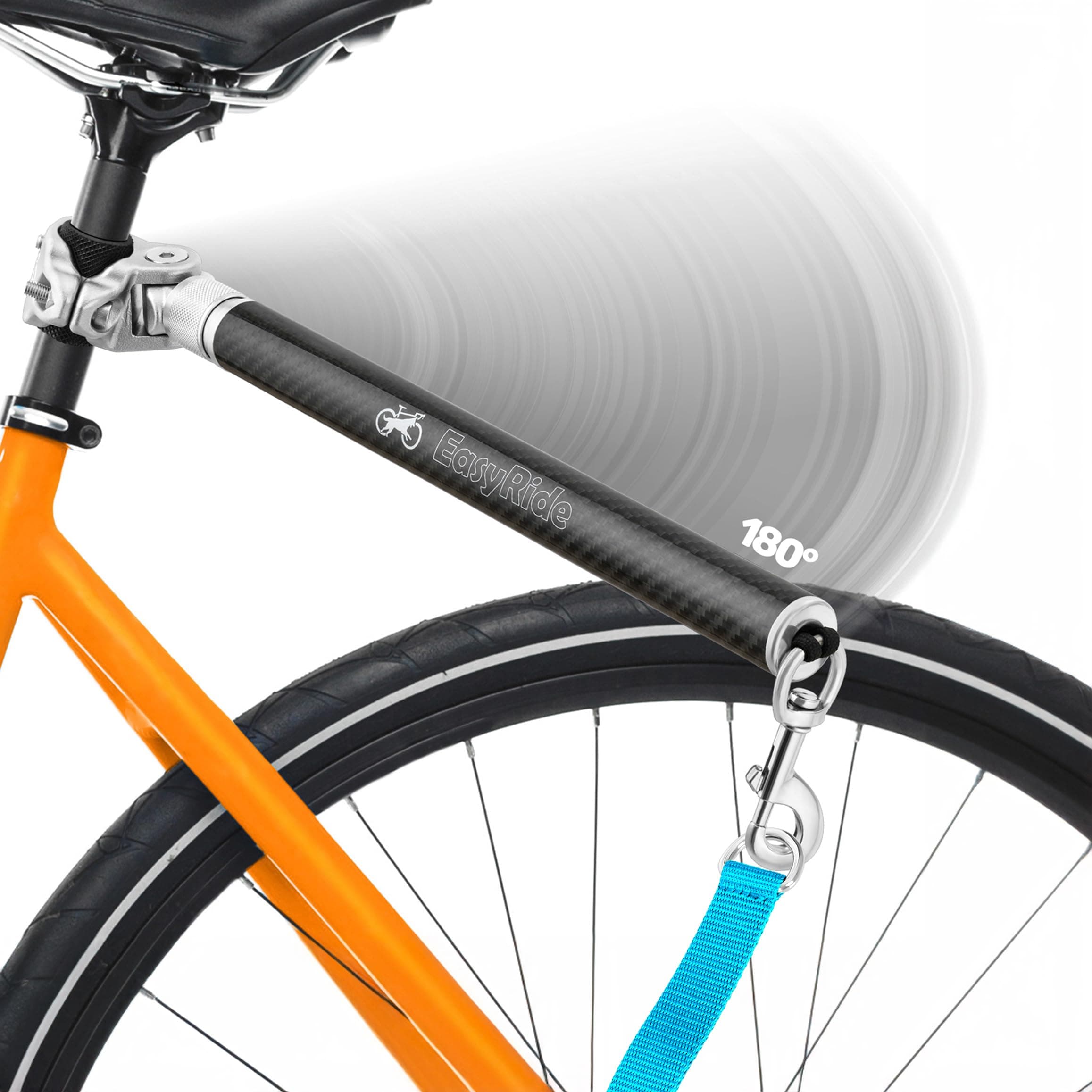 V2.0-180° Rotating Dog Bike Leash - with Shock Absorbers and Quick Attach Mechanism | Carbon Fiber | Detachable, Adjustable for The Smoothest Ride- Patent Pending (Cyan)