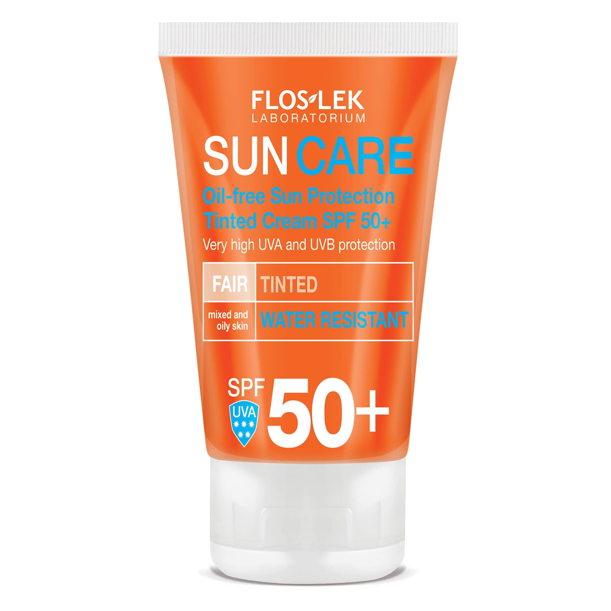 FLOSLEK Oil-Free Sun Protection Tinted Cream SPF 50 + | 50 ml | Masks Skin Imperfections: Stains, Discoloration, Redness | Water Resistant | Intended for People of All Ages with Mixed and Oily Skin
