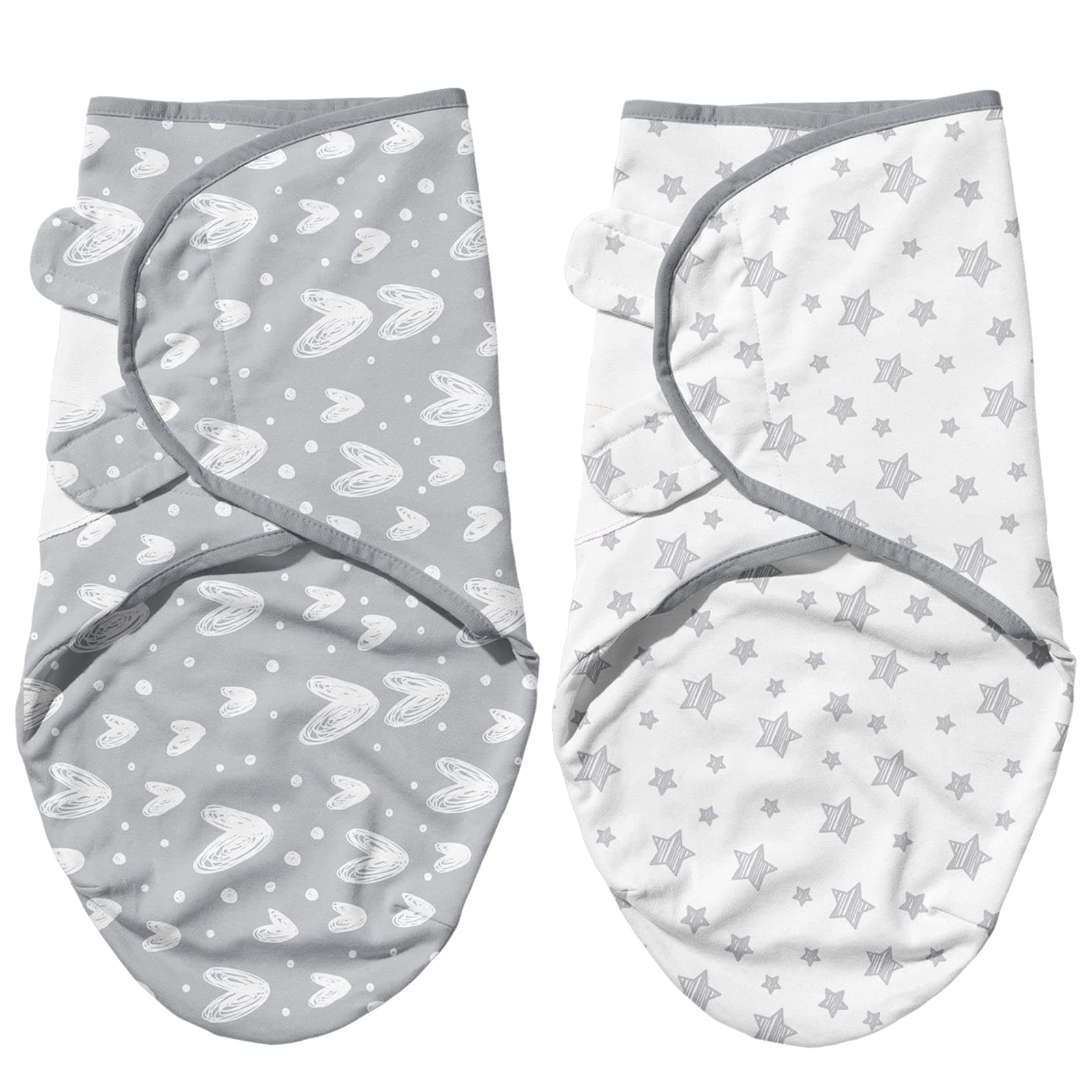 Biloban Baby Swaddle 100% Organic Cotton, Newborn Swaddle 2 Pack, Baby Swaddles 3-6 Months Breathable, Adjustable Swaddle Blankets Baby Boy Girl, Lovely Grey Print