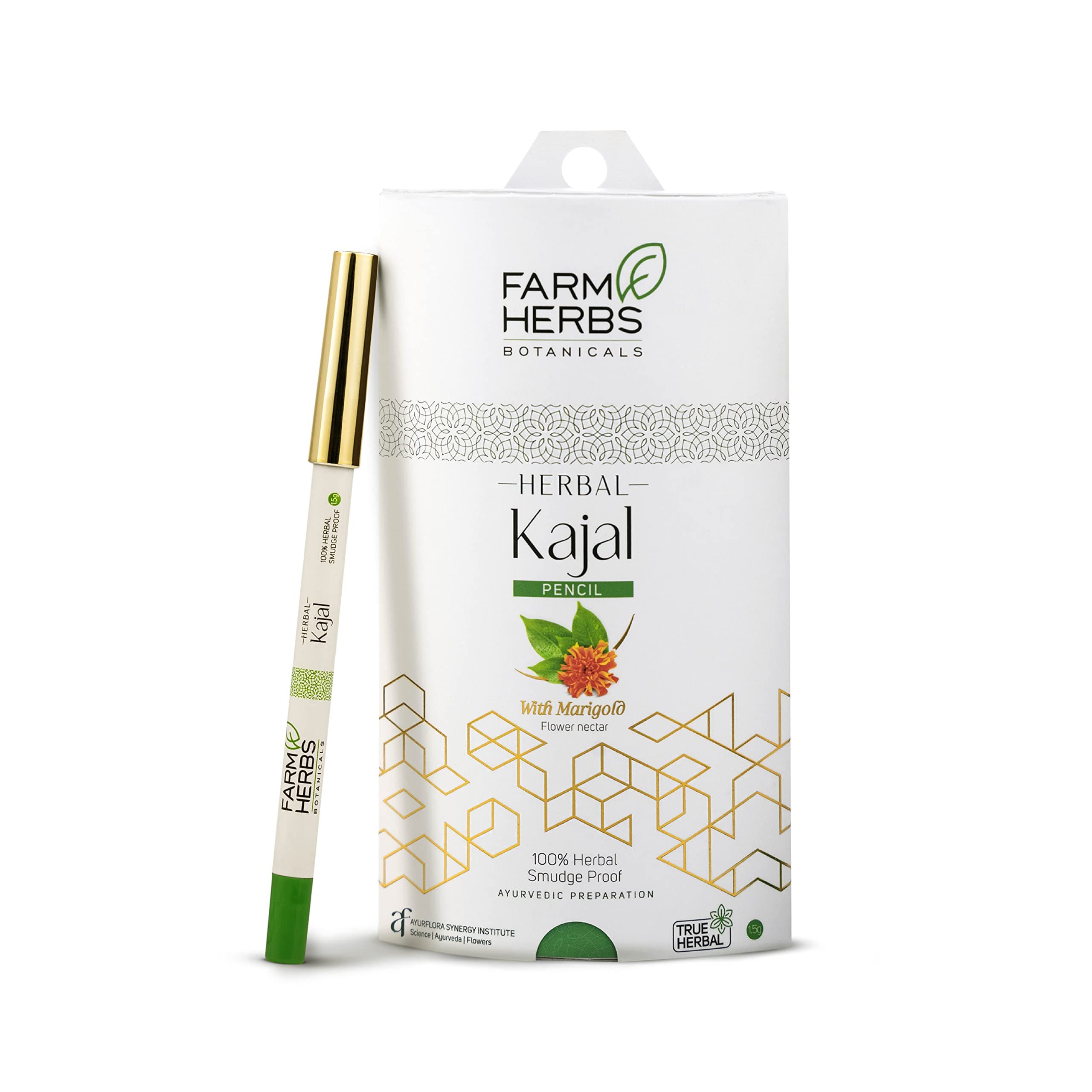 Farmherbs 100% Herbal All Natural Kajal Pencil For Adults - Premium Olive Wax Based Certified Lead-Free, Irritation-Free, Synthetic Chemical-Free, Smudgeproof Pack Of 1, Deep Black, Glossy Finish
