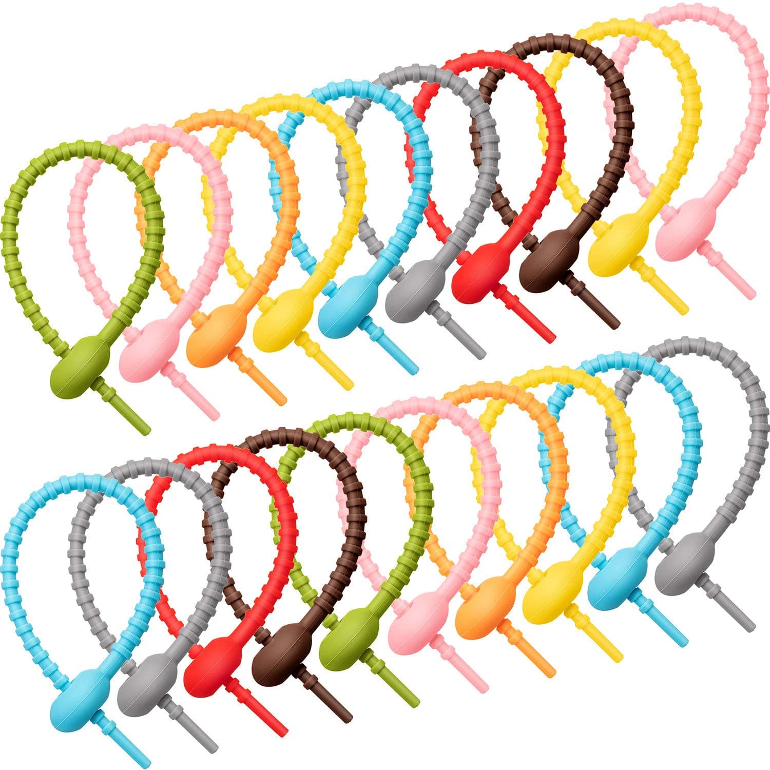 Boao 20 Pack Reusable Silicone Cable Ties, 8 Inch Twist Straps for Cord Management, Charging Cables, Kitchen Bags Organization, Flexible Rubber Zip Ties (Multicolor)