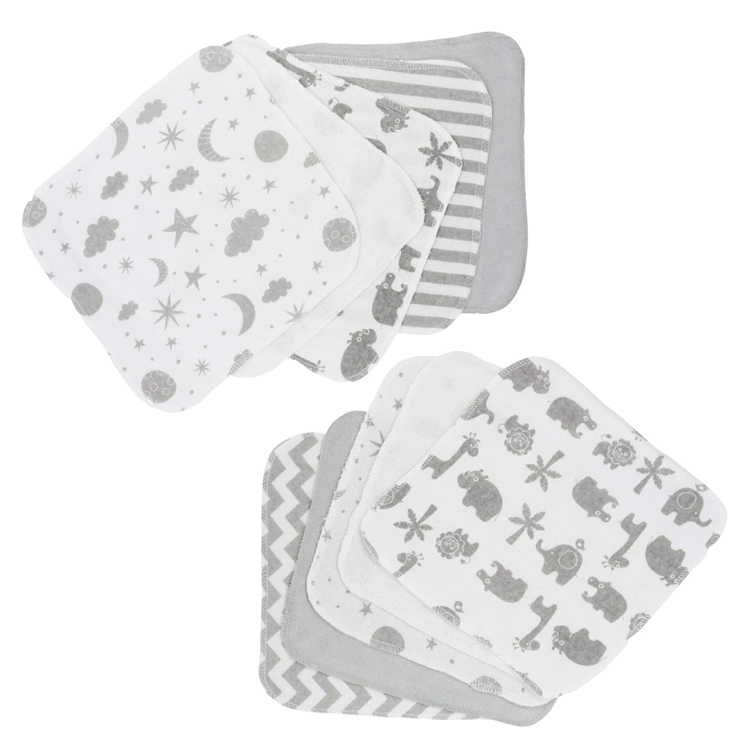 Spasilk Washcloth Wipes Set for Newborn Boys and Girls, Soft Terry Washcloth Set, Pack of 10, Gray Celestial