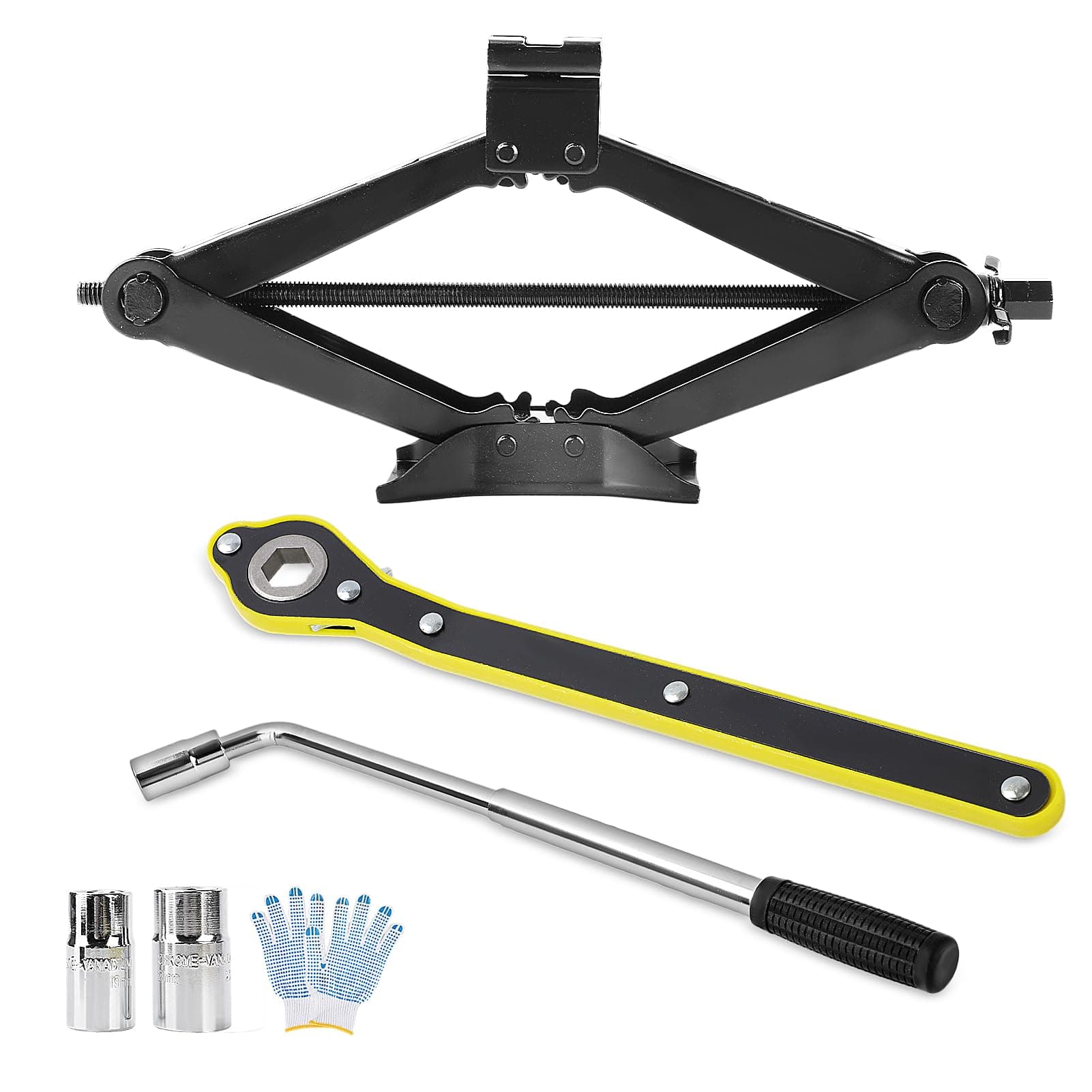 Holdfiturn 2.5T Car Scissor Jack Trolley Jack with Hand Crank 360° Activity Head and Wrench Car Jack Ratchet Wrench for Auto SUV