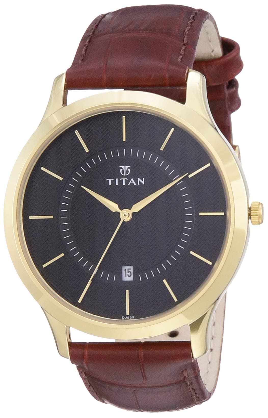 Titan Quartz Analog With Date Black Dial Brown Leather Strap Watch for Men - NT1825YL01