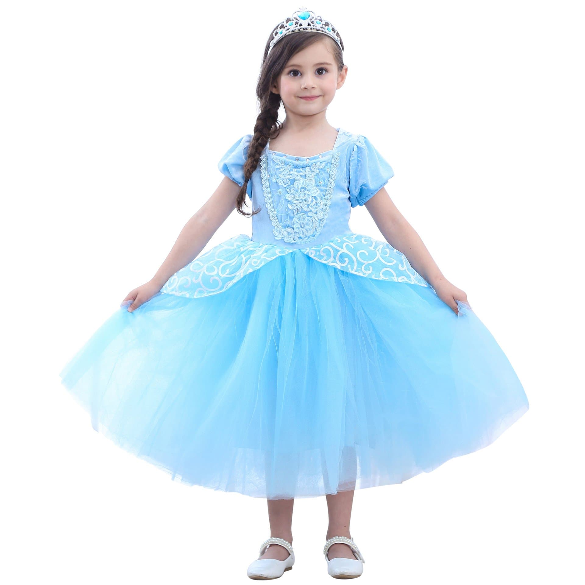 LATFZ Princess Dress Up Cinderella Costumes Kids Halloween Party Cosplay Dress for Little Girl 2-12T (1 Layer Lining + 6 Layers Tulle, 100 cm)