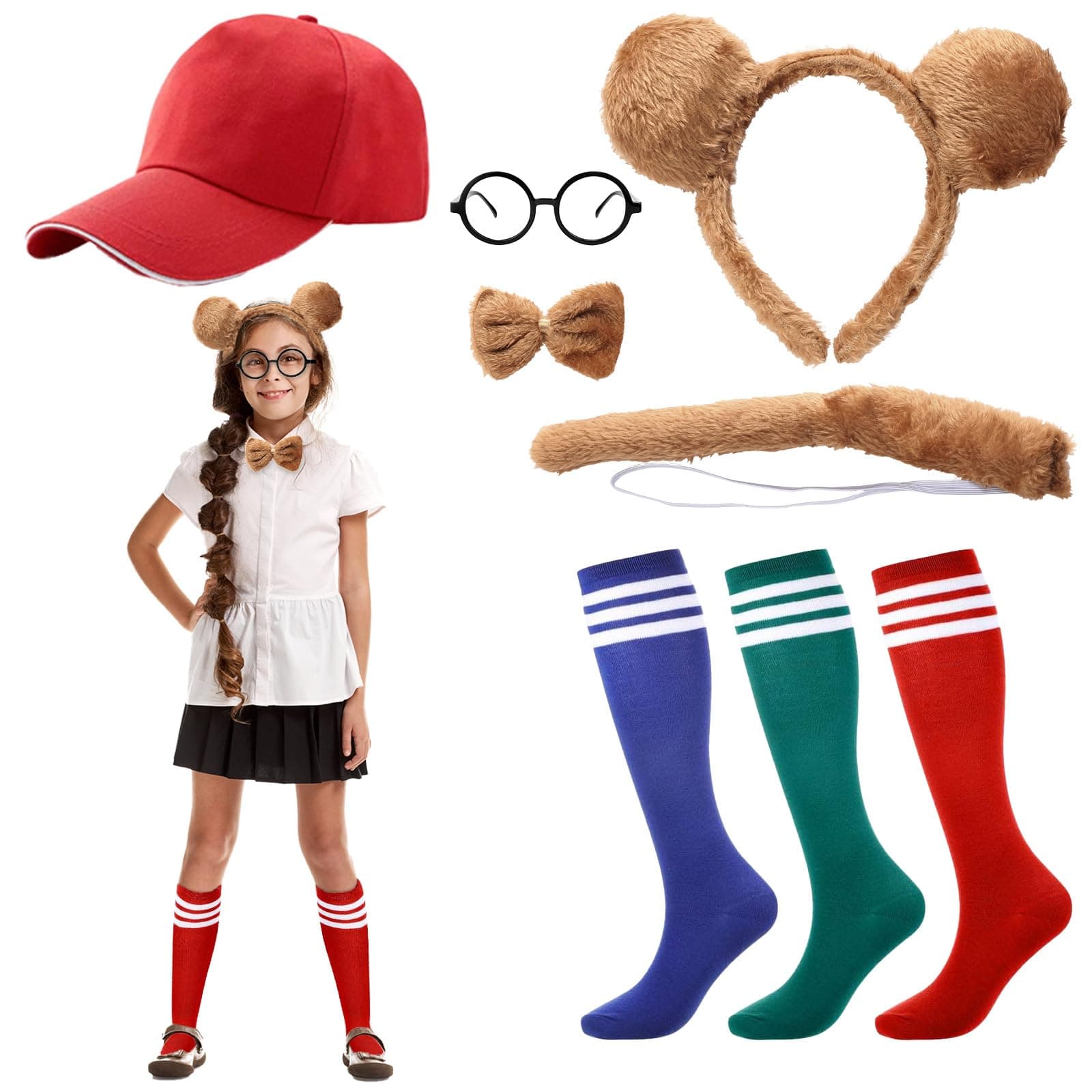 HONMOK Kids Chipmunks Halloween Costumes Set, Chipmunks Fancy Dress Outfit for 3-10y Girls Halloween World Book Day Birthday Party Cosplay Costume Accessories