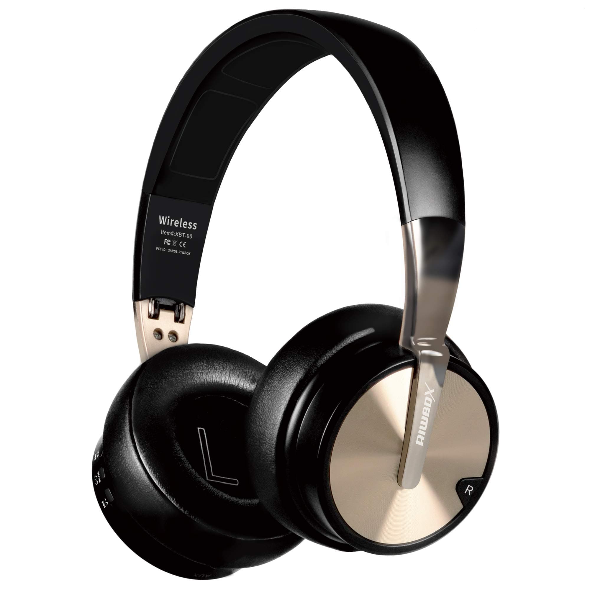 Bluetooth Headphones, Riwbox XBT-90 Foldable Wireless Bluetooth Headphones Over Ear Hi-Fi Stereo Wireless Headset with Mic/TF Card and Volume Control Compatible for PC/Cell Phones/TV/ipad (Black&Gold)