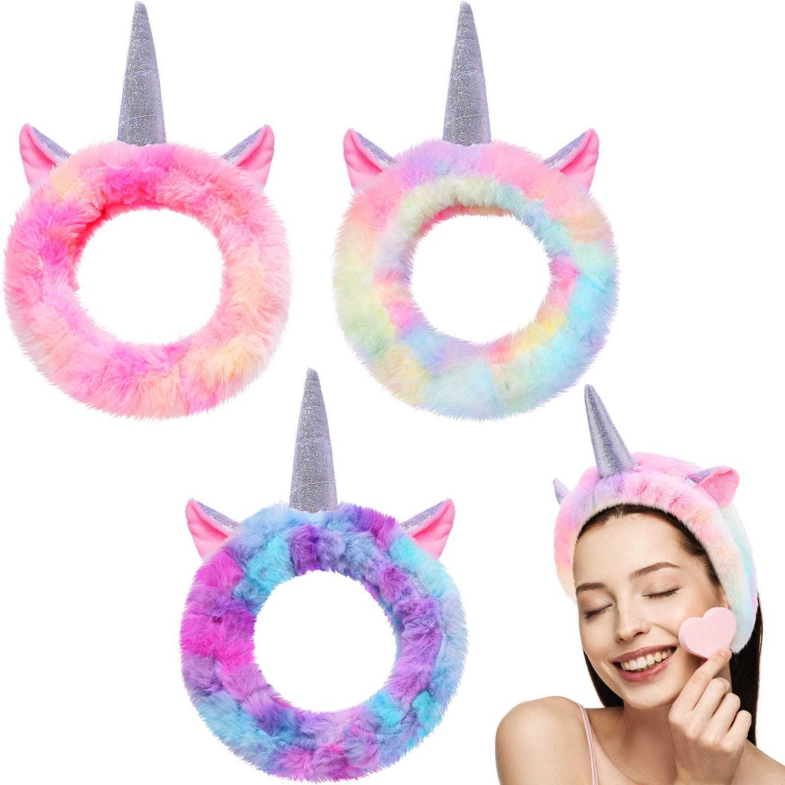 Chuangdi 3 Pieces Unicorn Headbands Unicorn Makeup Headband Spa Headband Cute Shower Hairband Gifts for Women Girls Washing Face, Makeup, Sports, Yoga, Spa