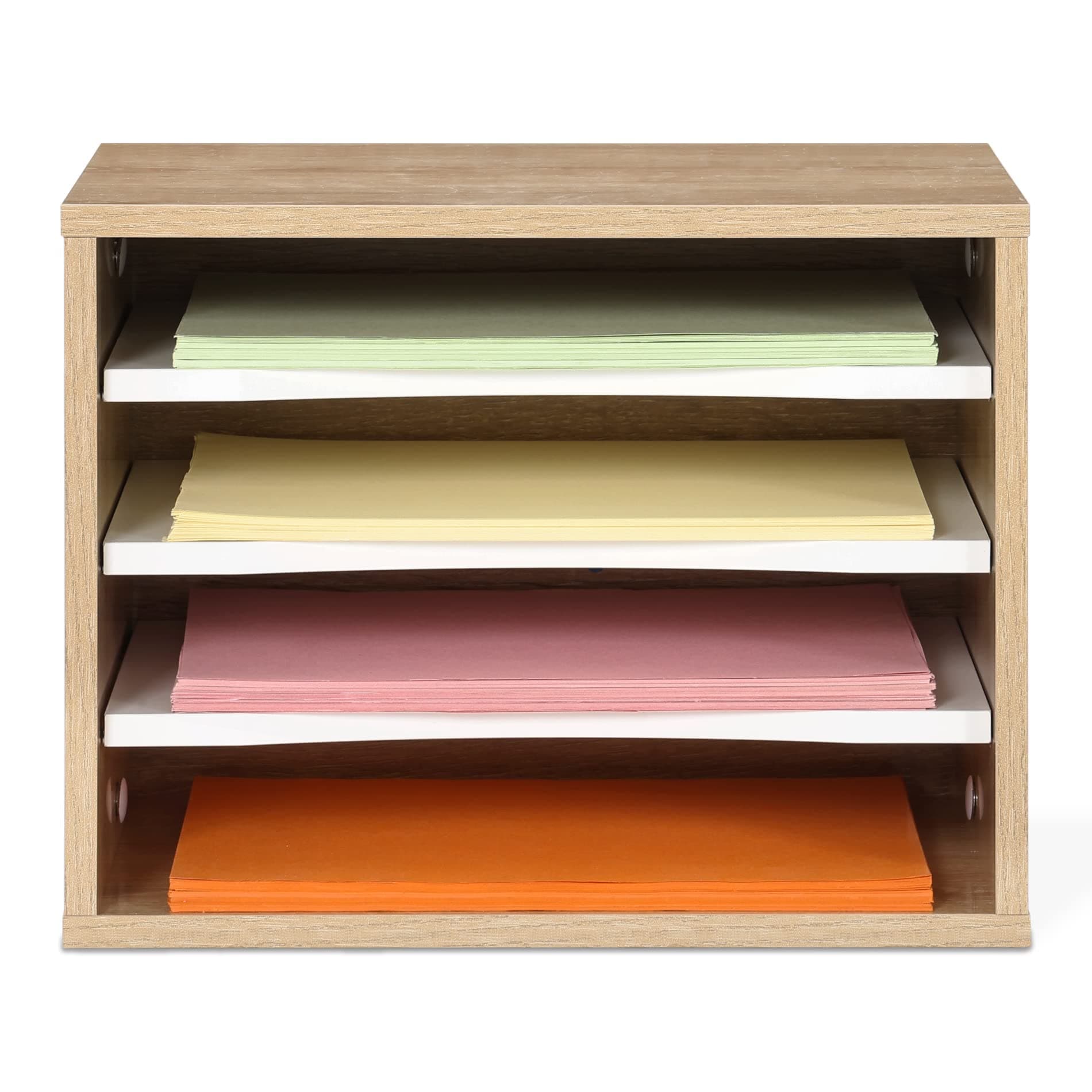 FITUEYES Wood Desk Paper Sorter Organizer with 4-Tier Storage, Desktop Paper File Holder Letter Tray for Home and Office, Light Wood, DO403506WO