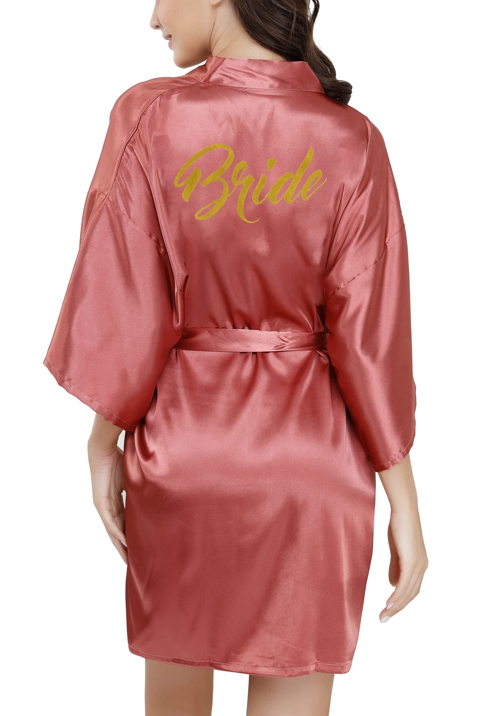 Bride Bridesmaid Robes with Glittering for Wedding Bridal Party Womens Short Silky Satin Robe One Size