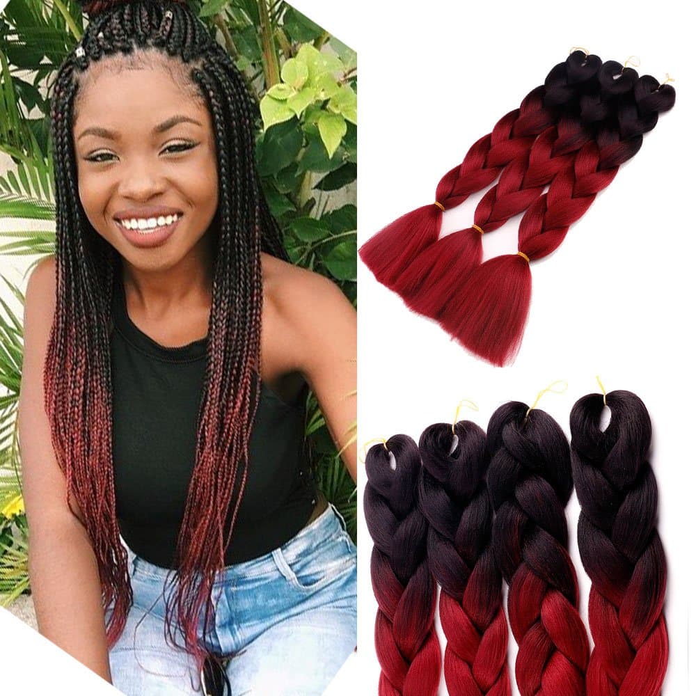 3Pcs/Lot Ombre Kanekalon Braiding Hair Extensions 24" 100g/pcs Synthetic Hair Extensions (Black and Bug)