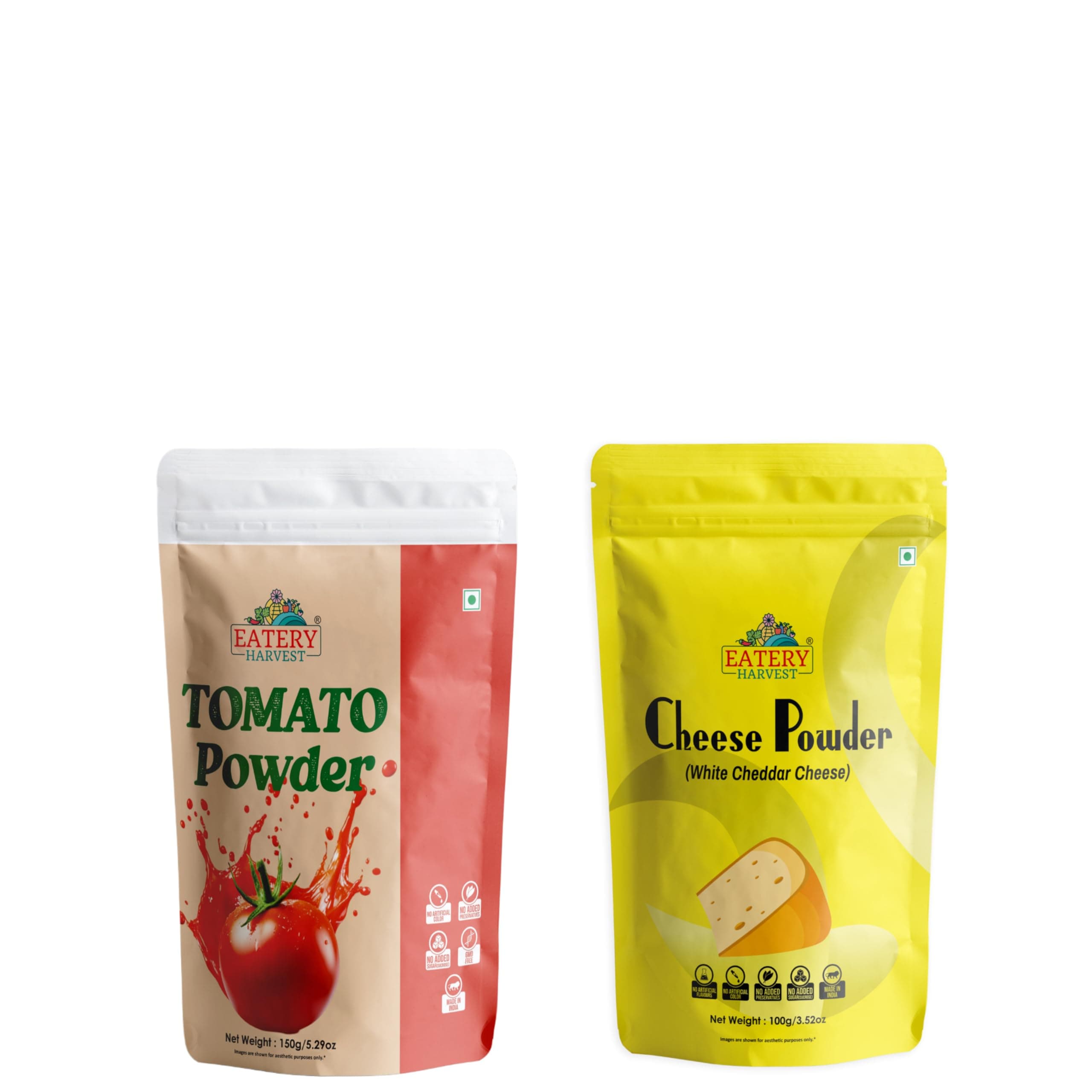Saipro's EATERY HARVEST White Cheddar Cheese Powder & Tomato Powder, 100 g each For Seasoning Popcorn, Pasta, Pizza, Nachos, Fries Gluten Free, No Preservatives