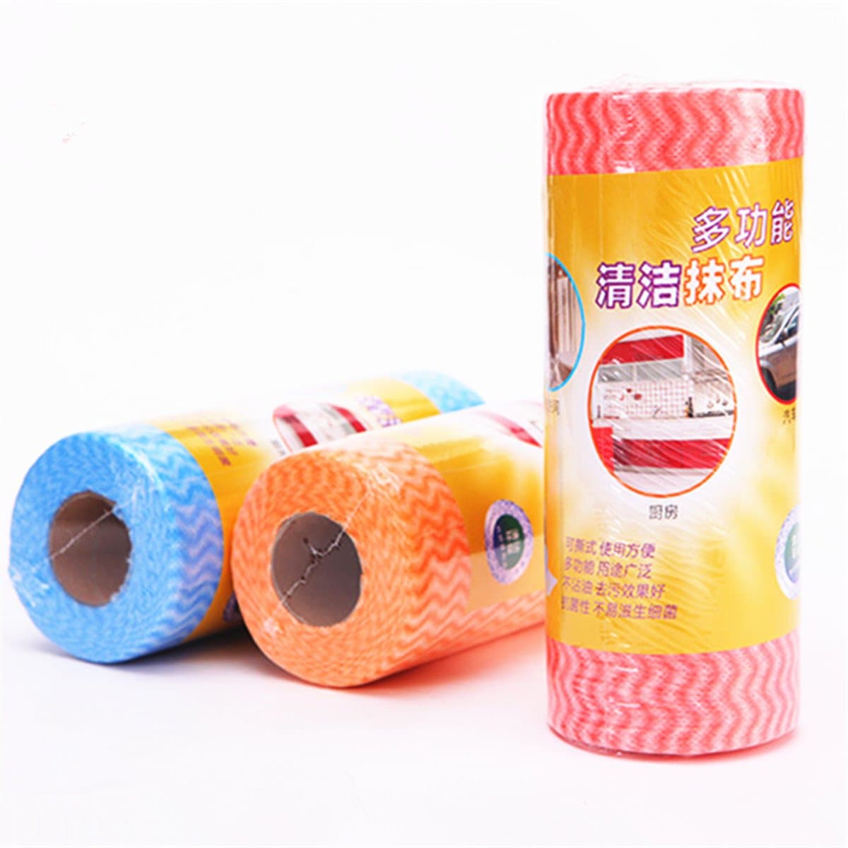 Zebratown Zebratown 3 Rolls 150pcs Disposable Best Kitchen Cleaning Cloths Nonstick Wiping Rags House Cleaning Cloth Dish Dishcloth (Pink+Orange+Blue)